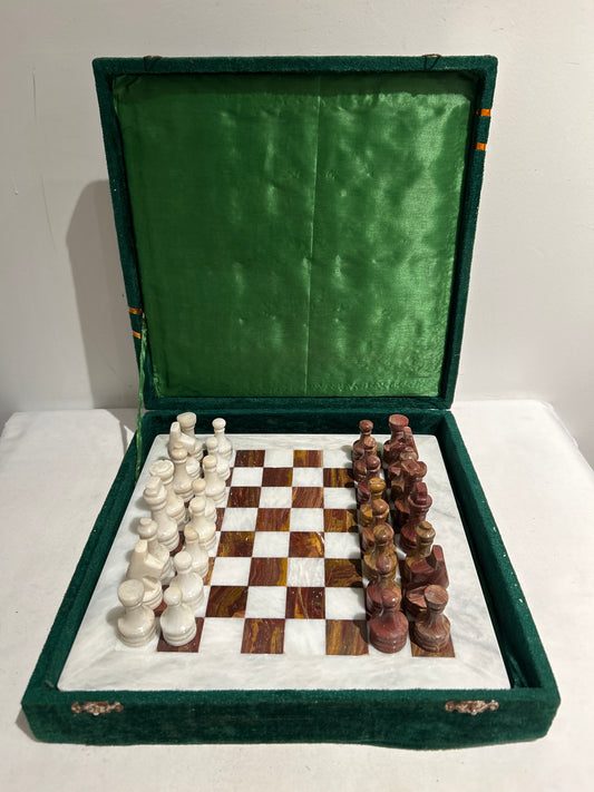 Vintage portable marble chess set in case