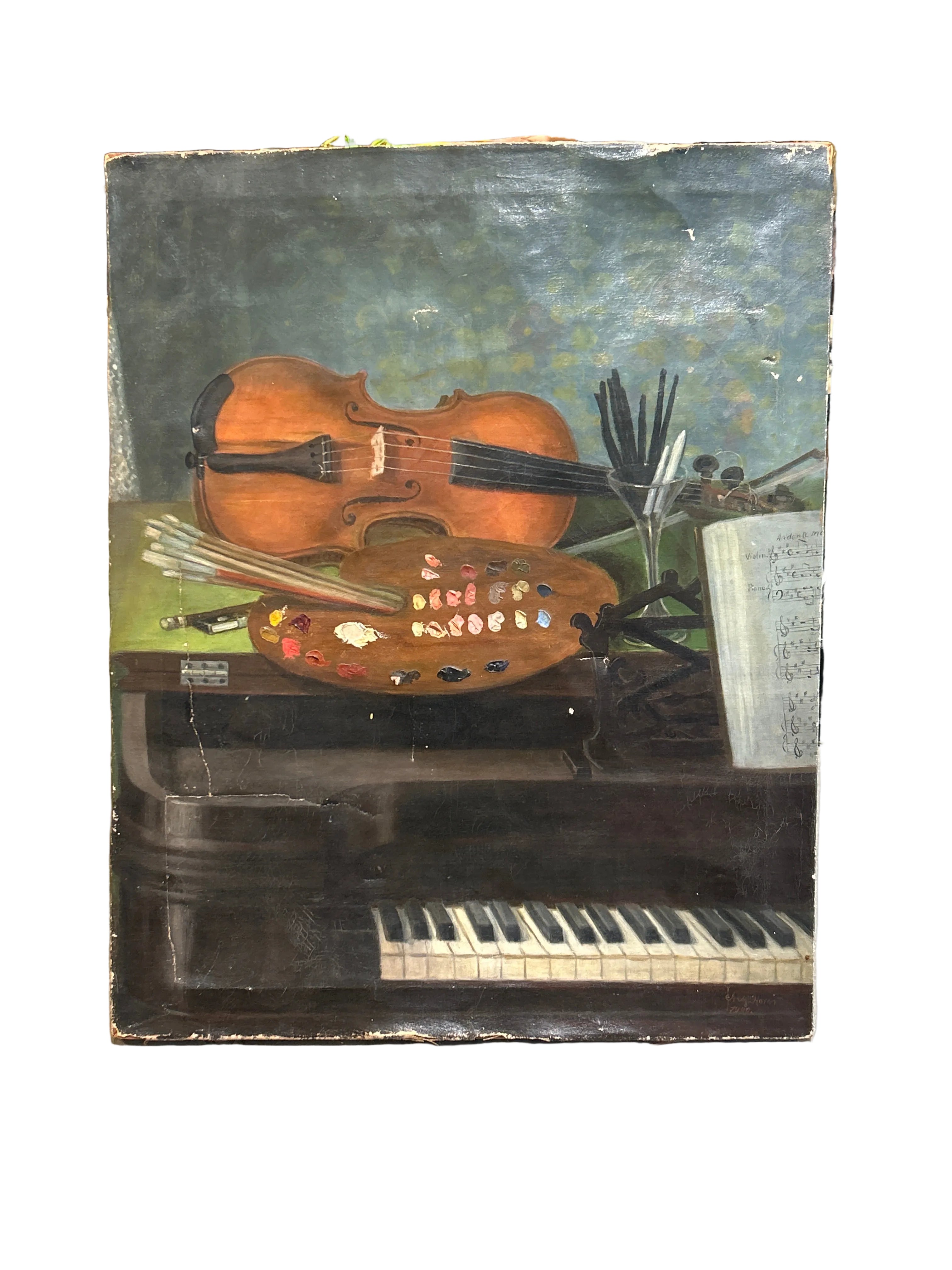 Vintage violin still life painting