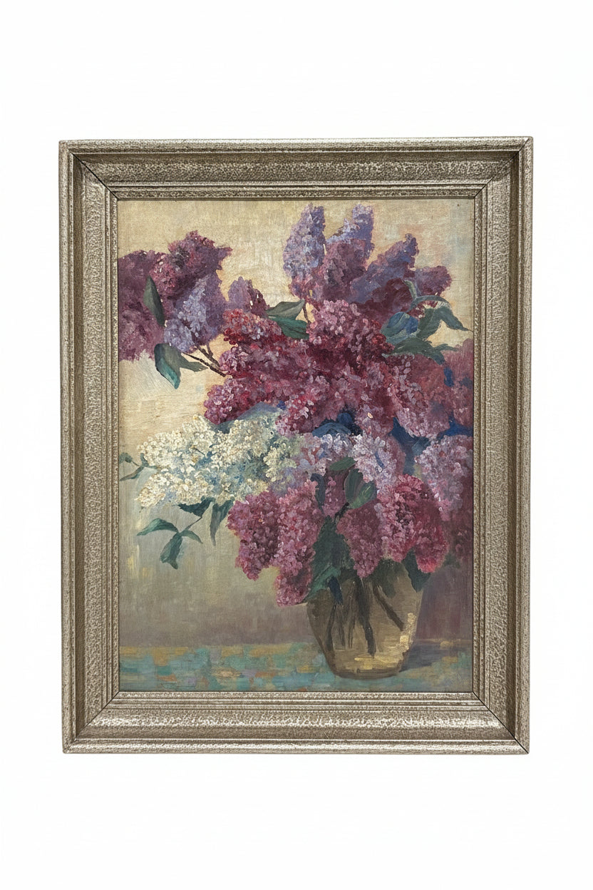 Vintage purple bouquet still life painting