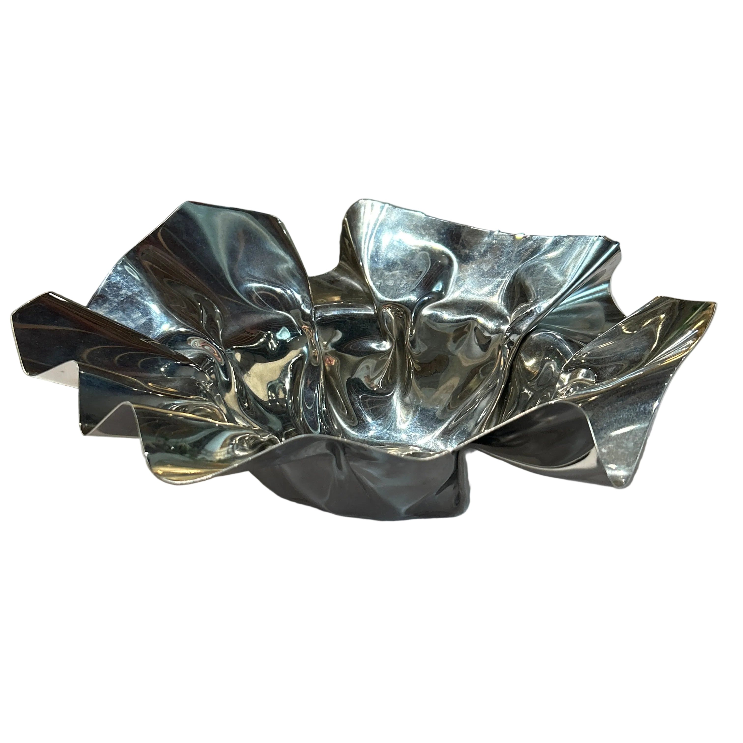 Vintage folded steel sculptural centerpiece bowl