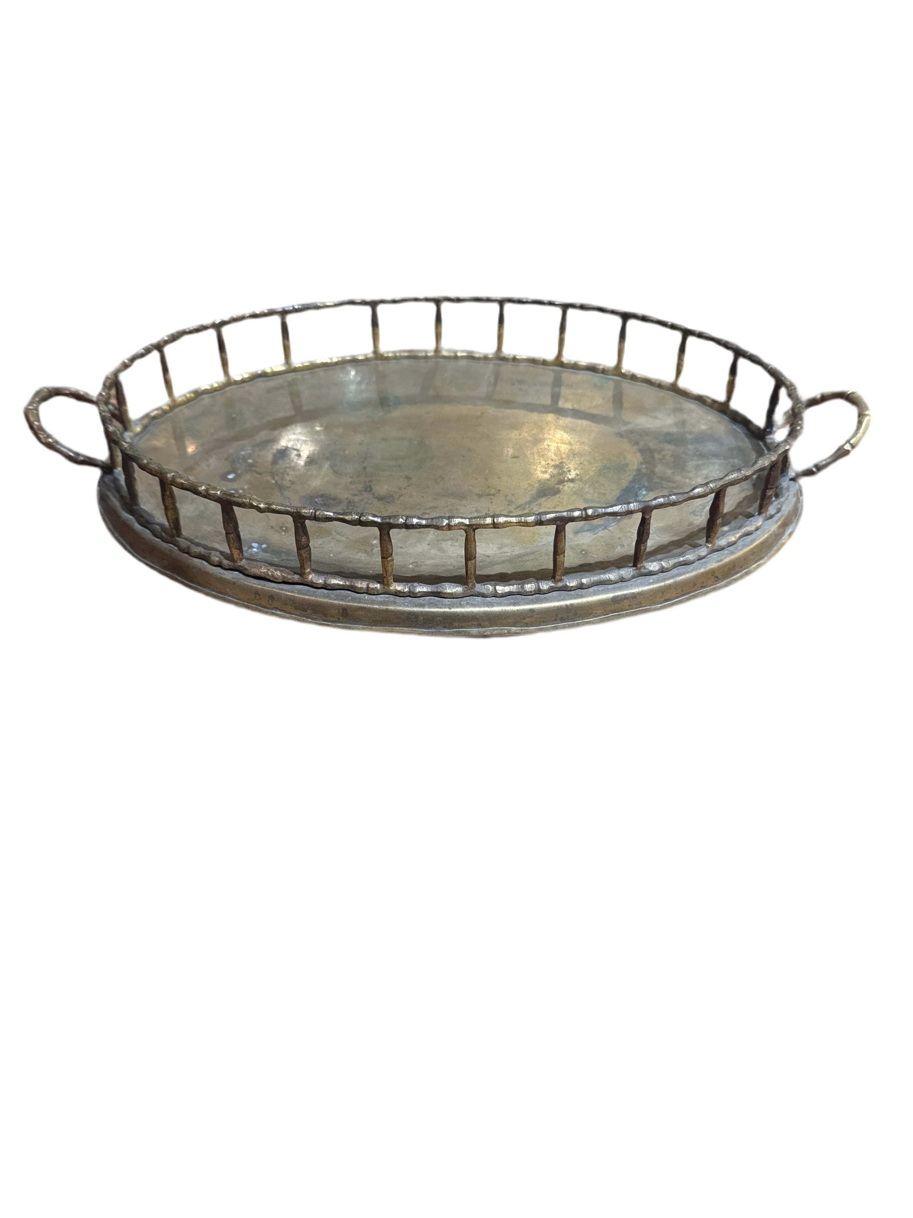 Vintage faux bamboo brass tray