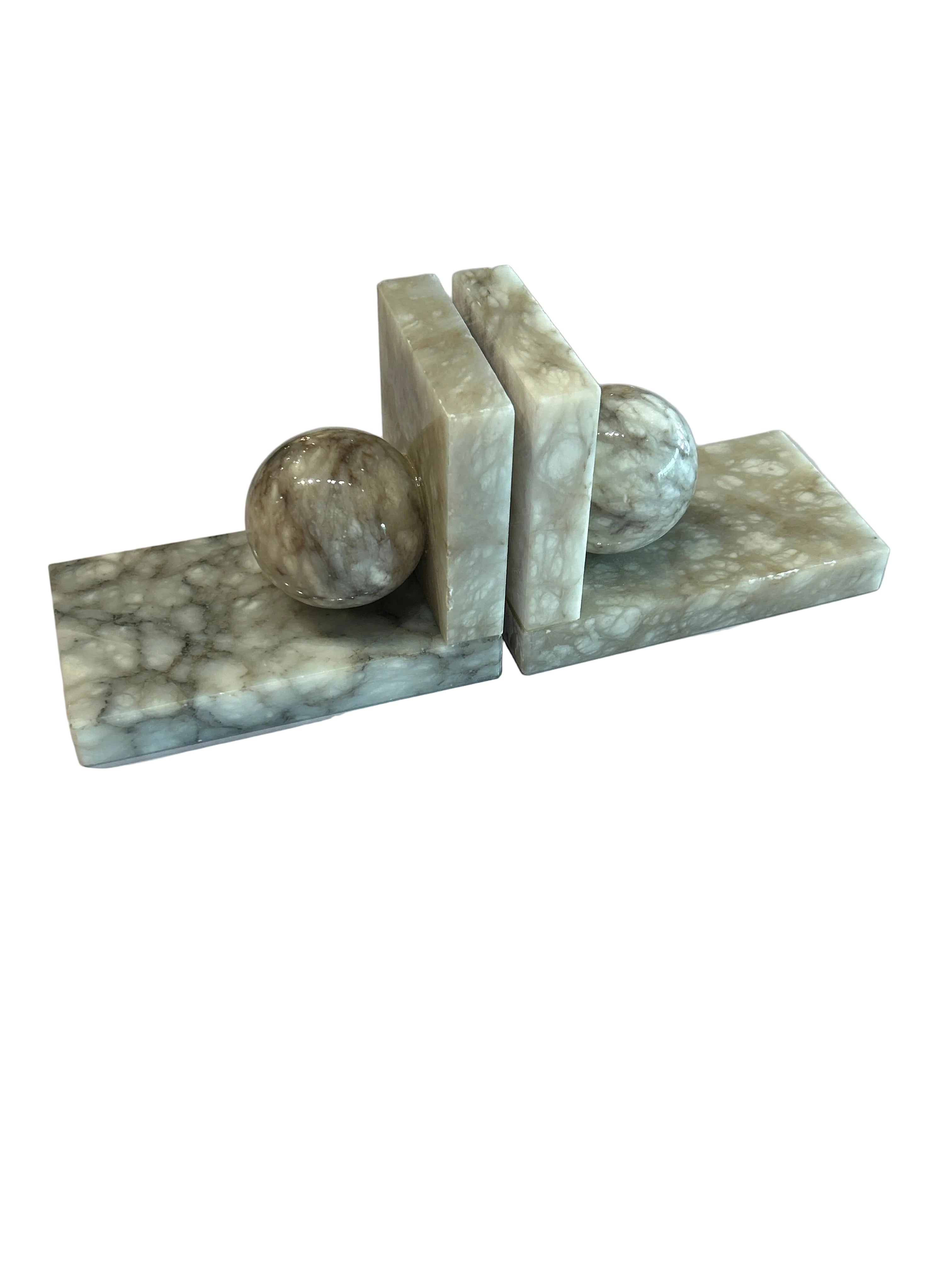 Vintage set of marble orb bookends