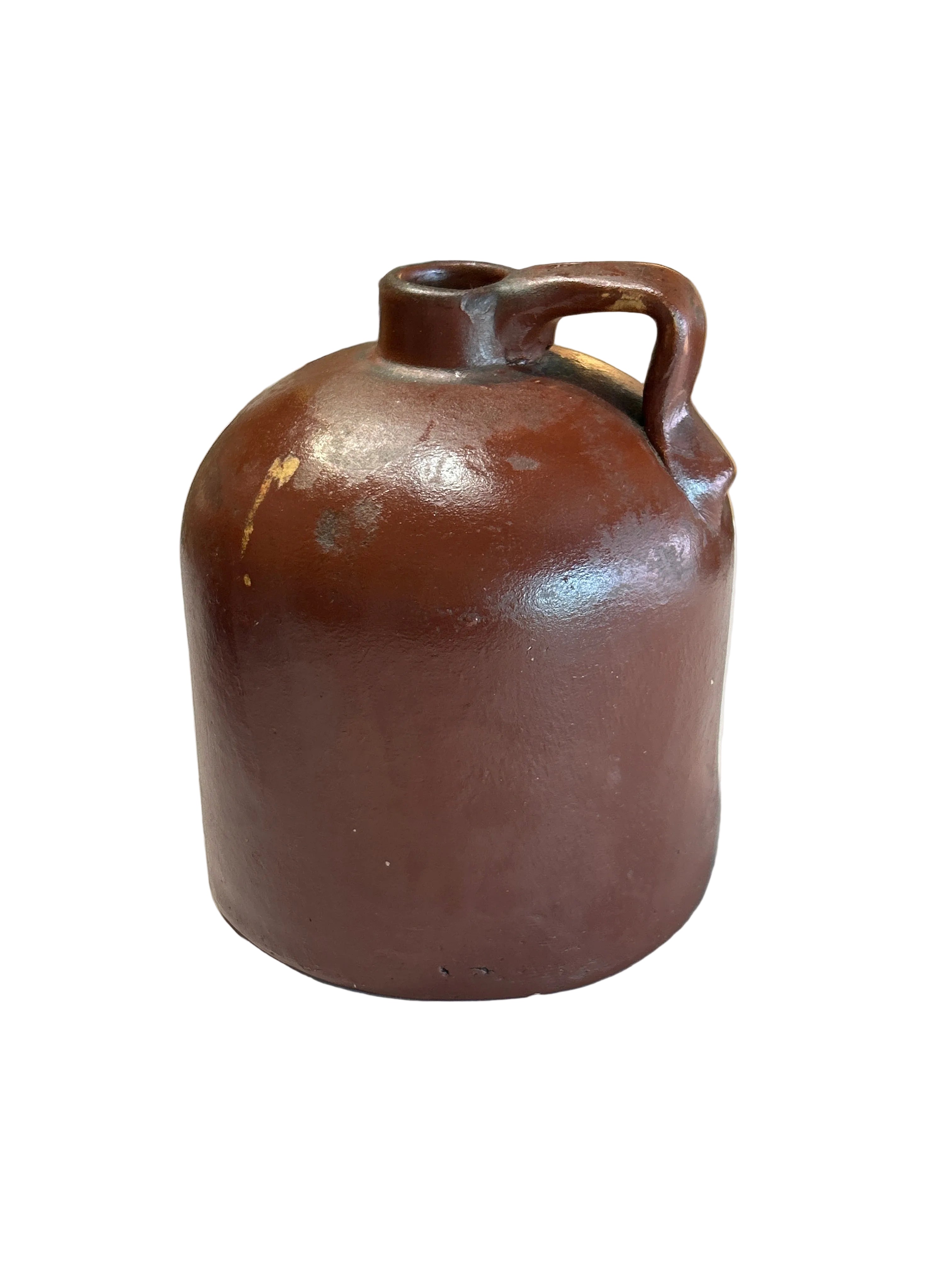 Vintage brown stoneware whiskey jug