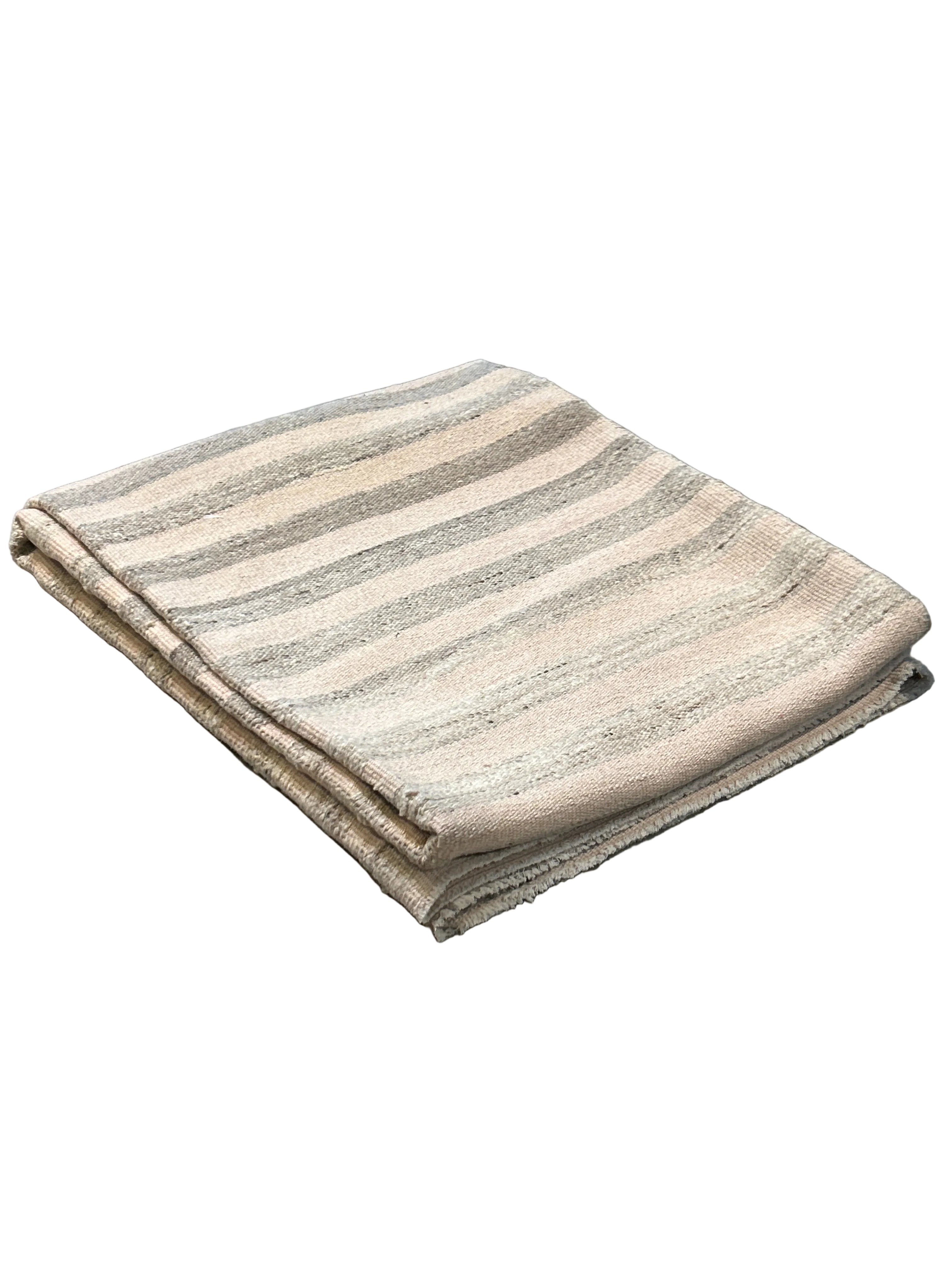 Vintage Turkish Kilim striped wool rug