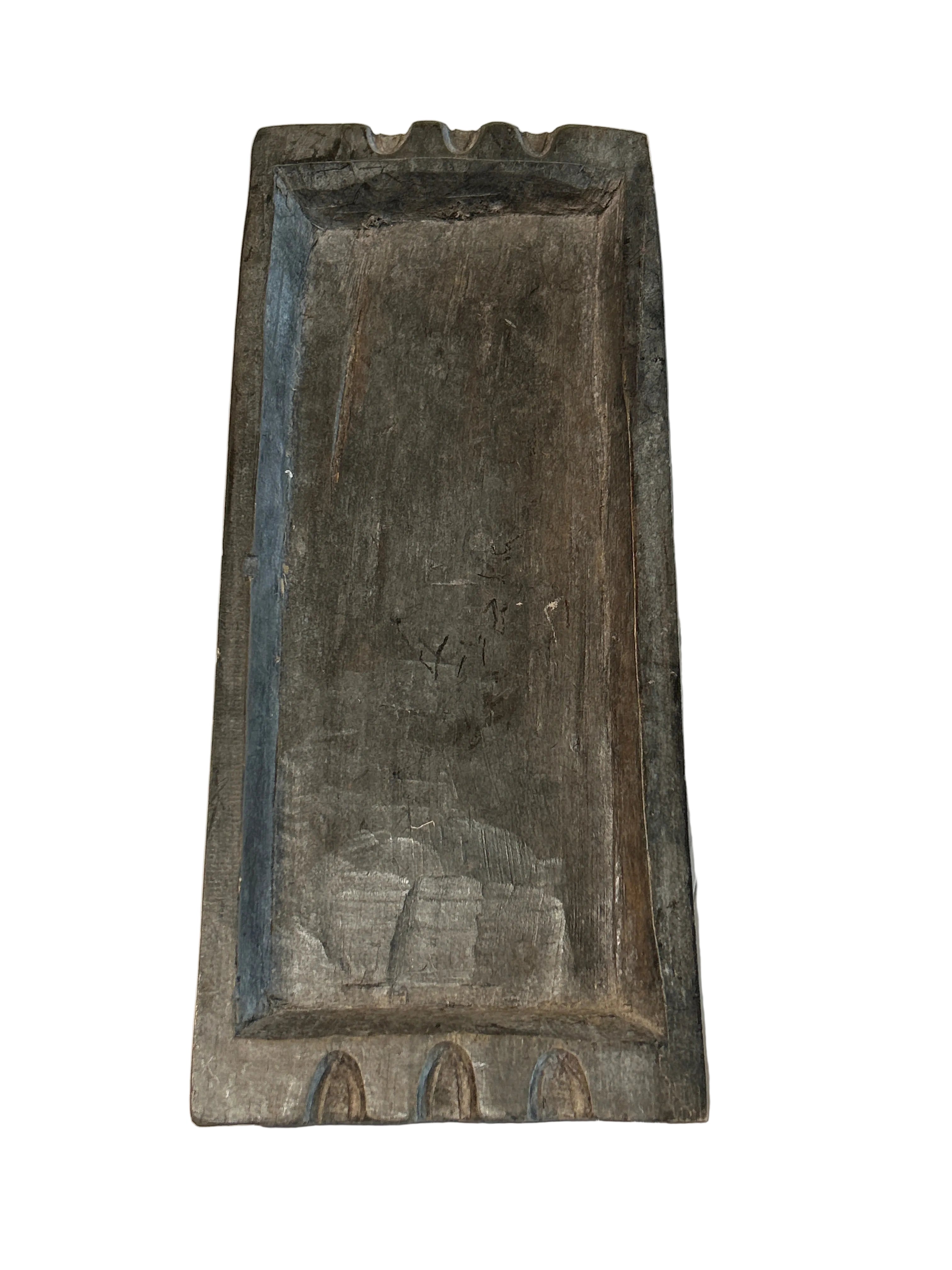 Vintage distressed carved wood tray