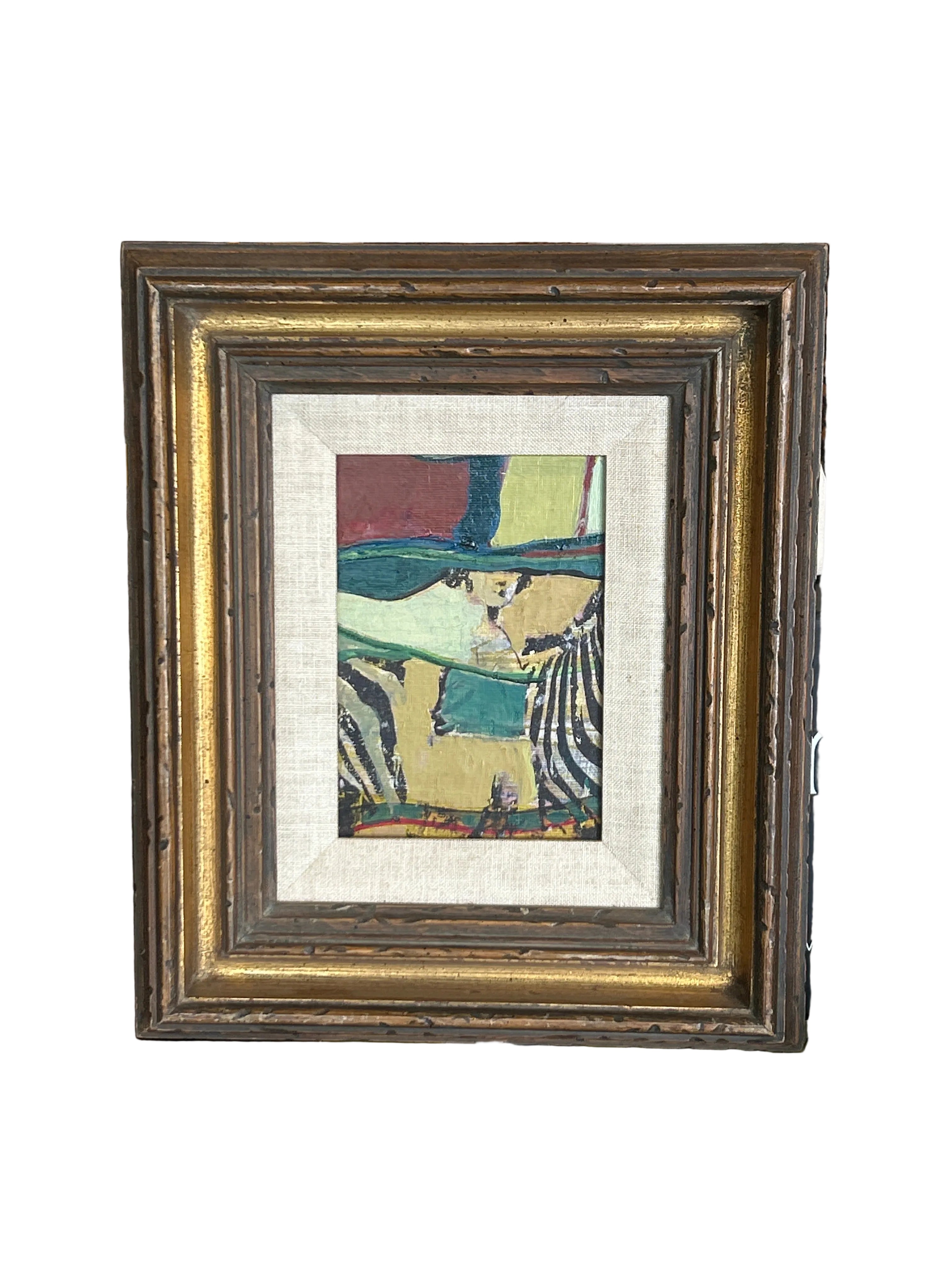 Vintage abstract geometric oil painting in gilded wood