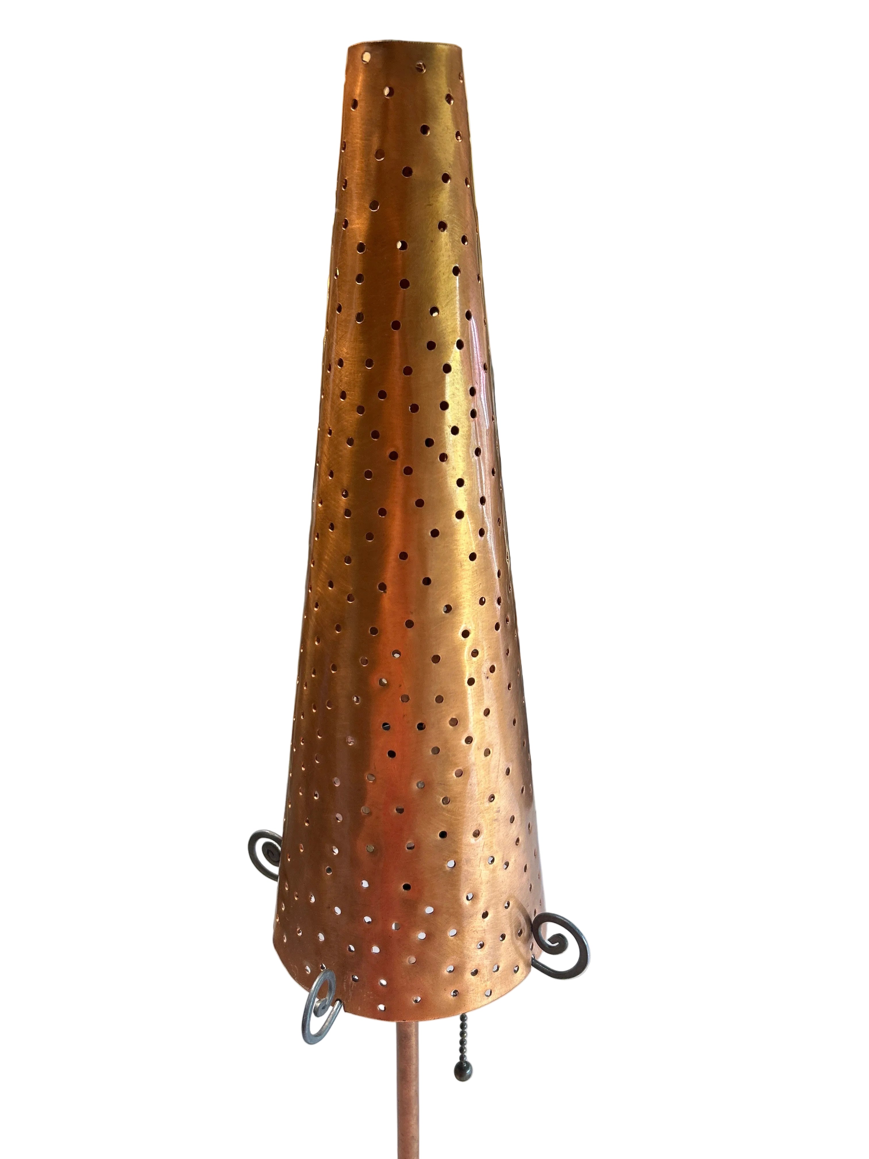 Vintage wrought iron & hammered copper table lamp