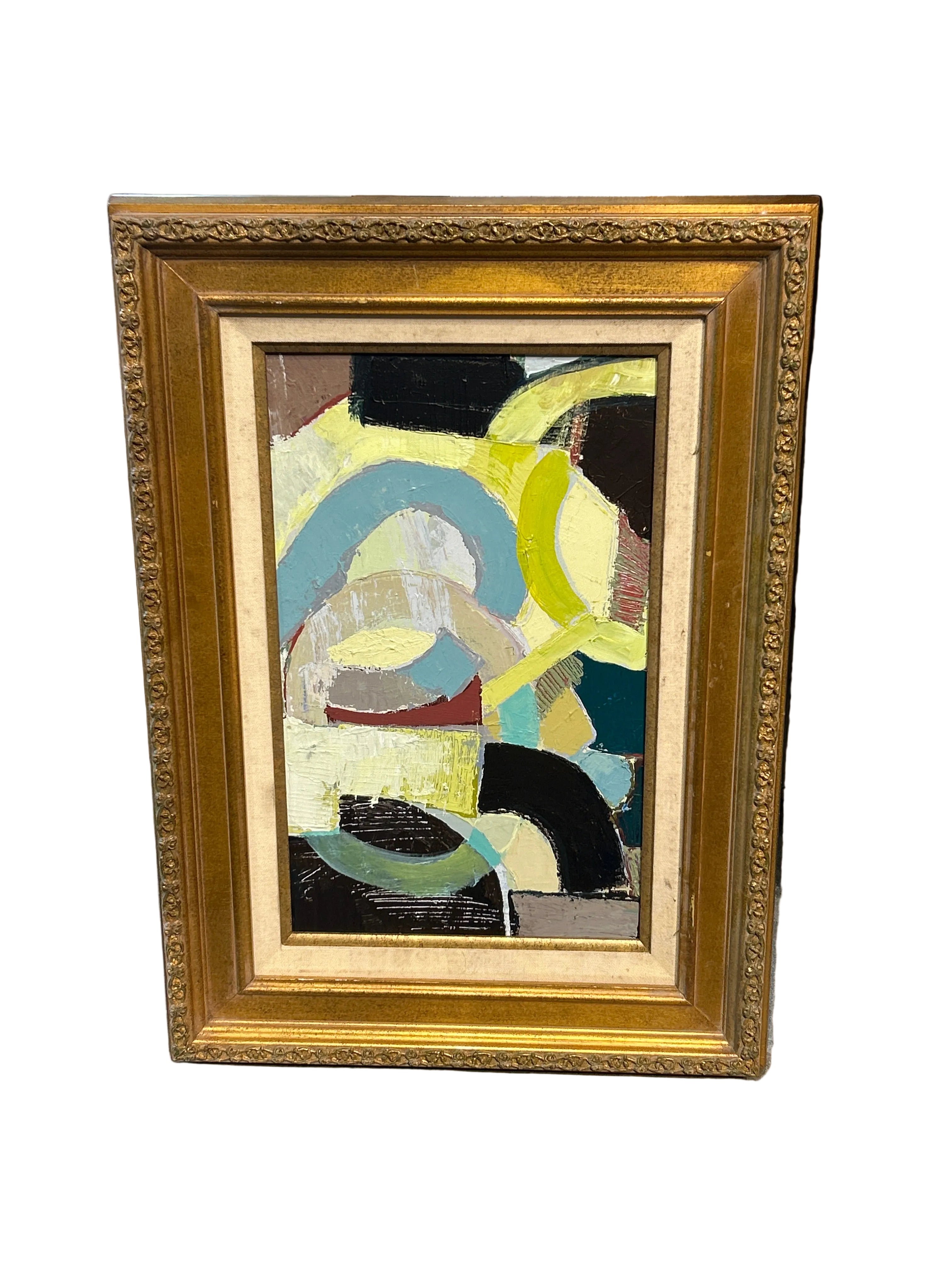Vintage abstract painting in ornate gold frame