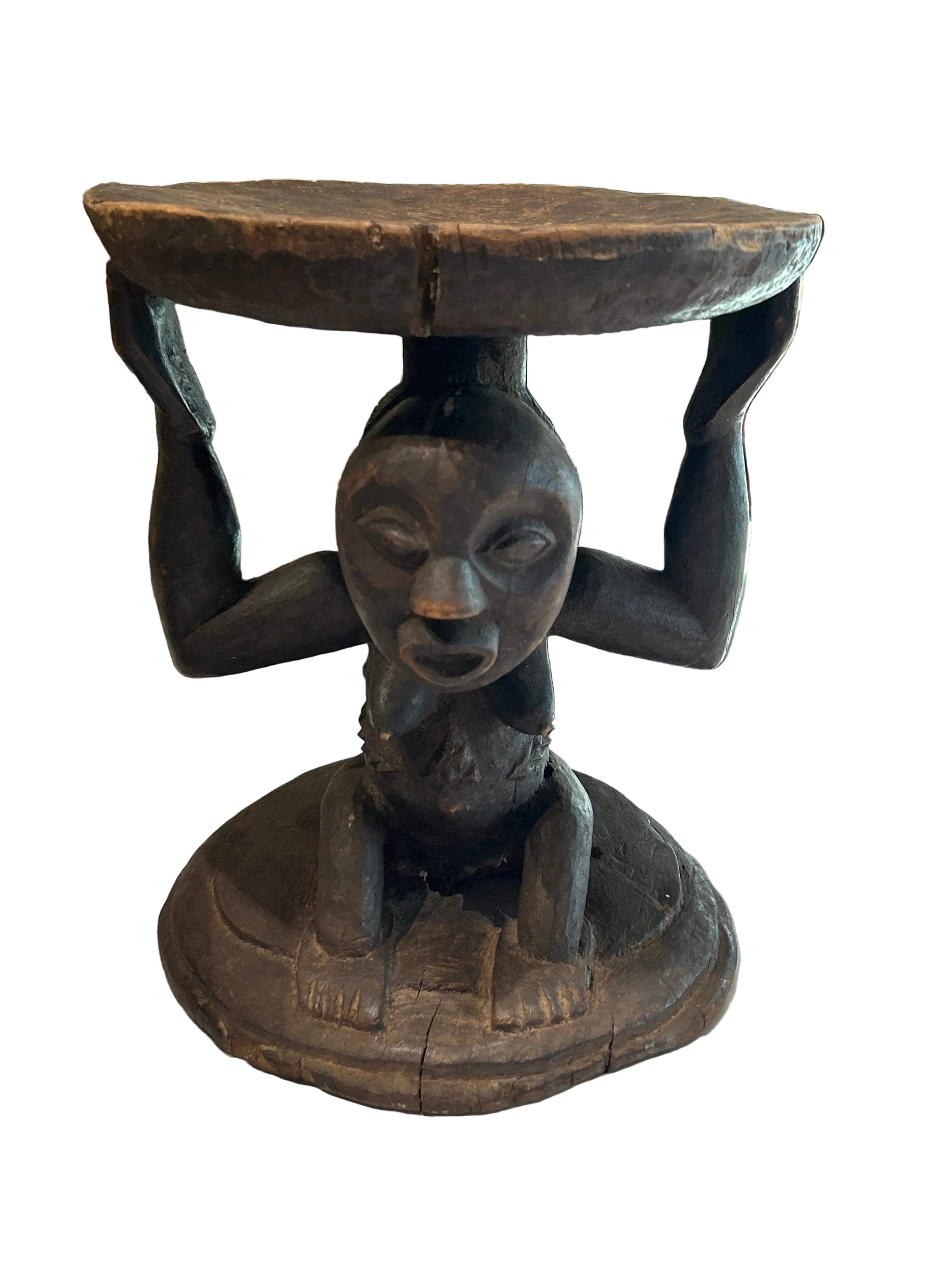 Vintage hand carved African stool lg