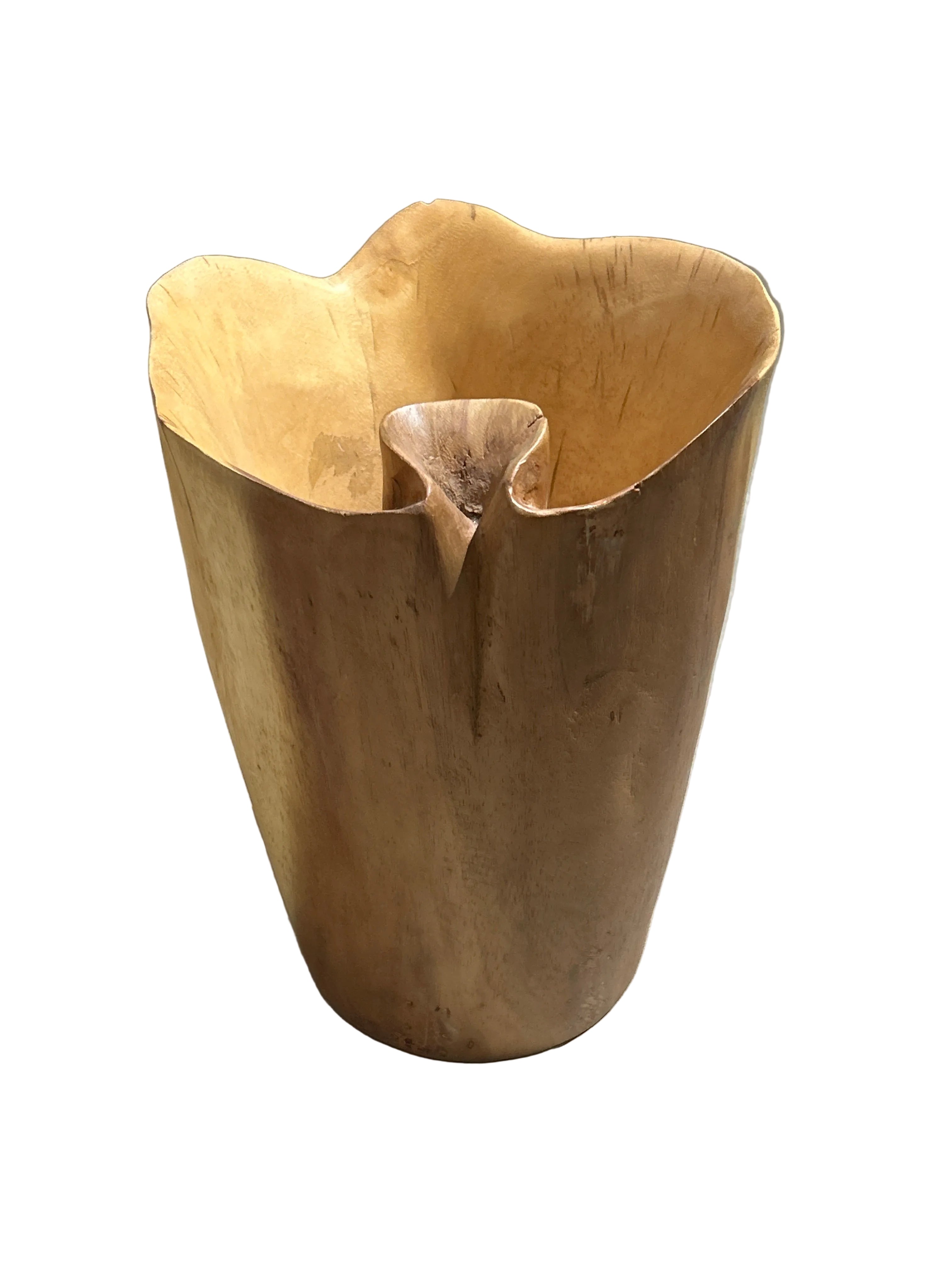 Hand carved ruffled wood vessel