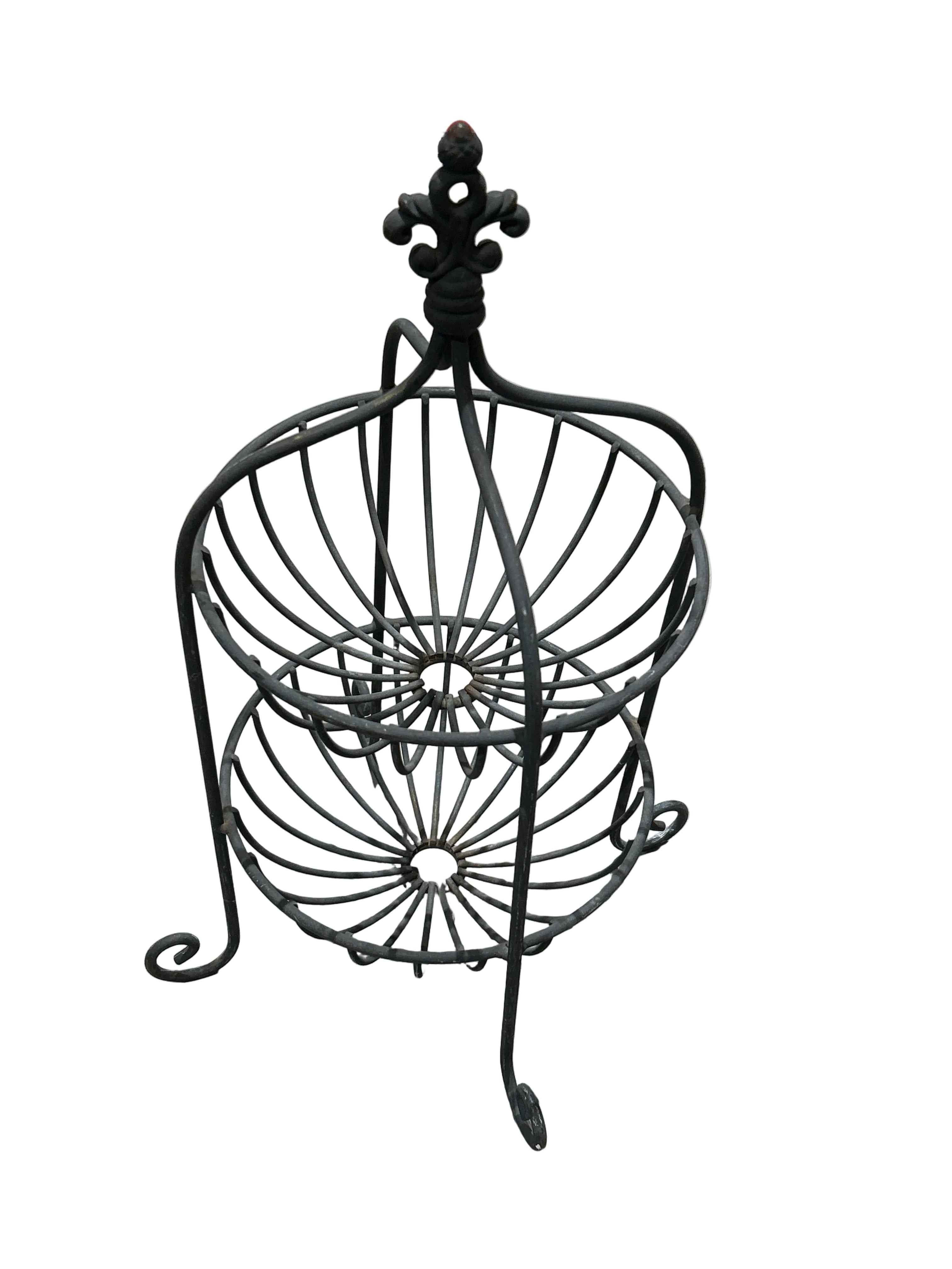 Vintage two tiered metal footed basket