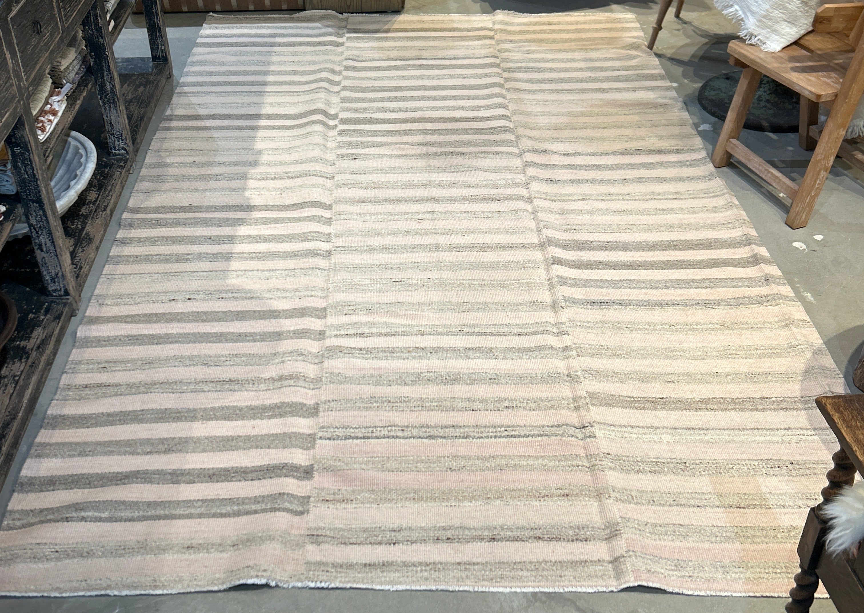 Vintage Turkish Kilim striped wool rug