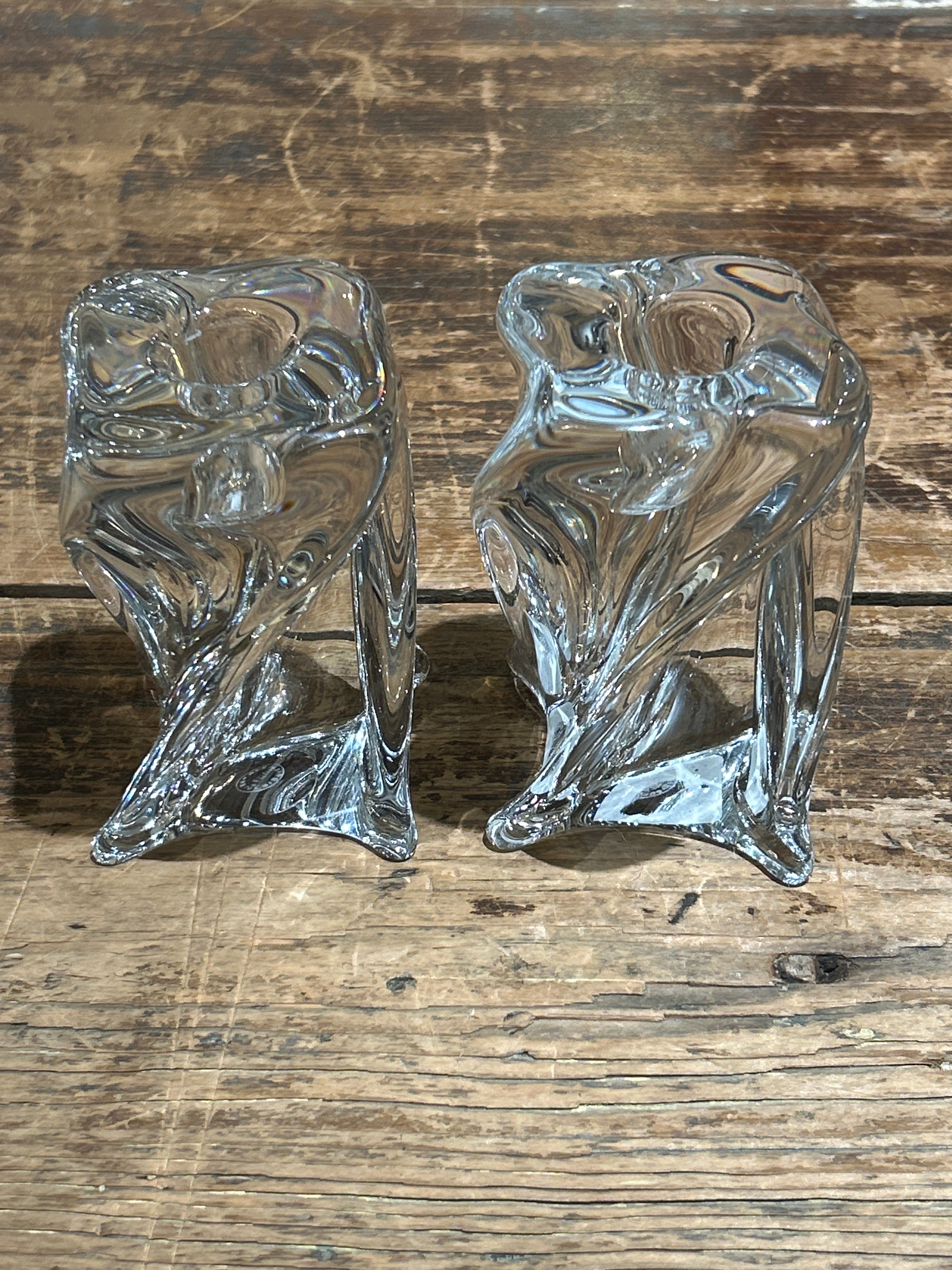 Vintage pair of twisted crystal candleholders