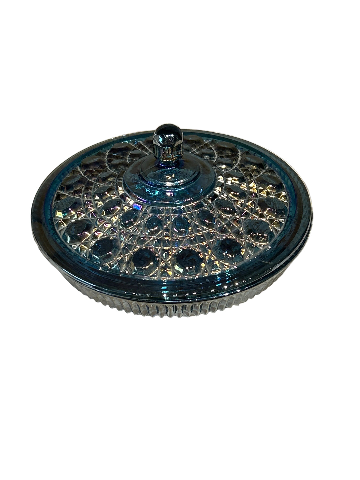 Vintage iridescent carnival glass candy dish
