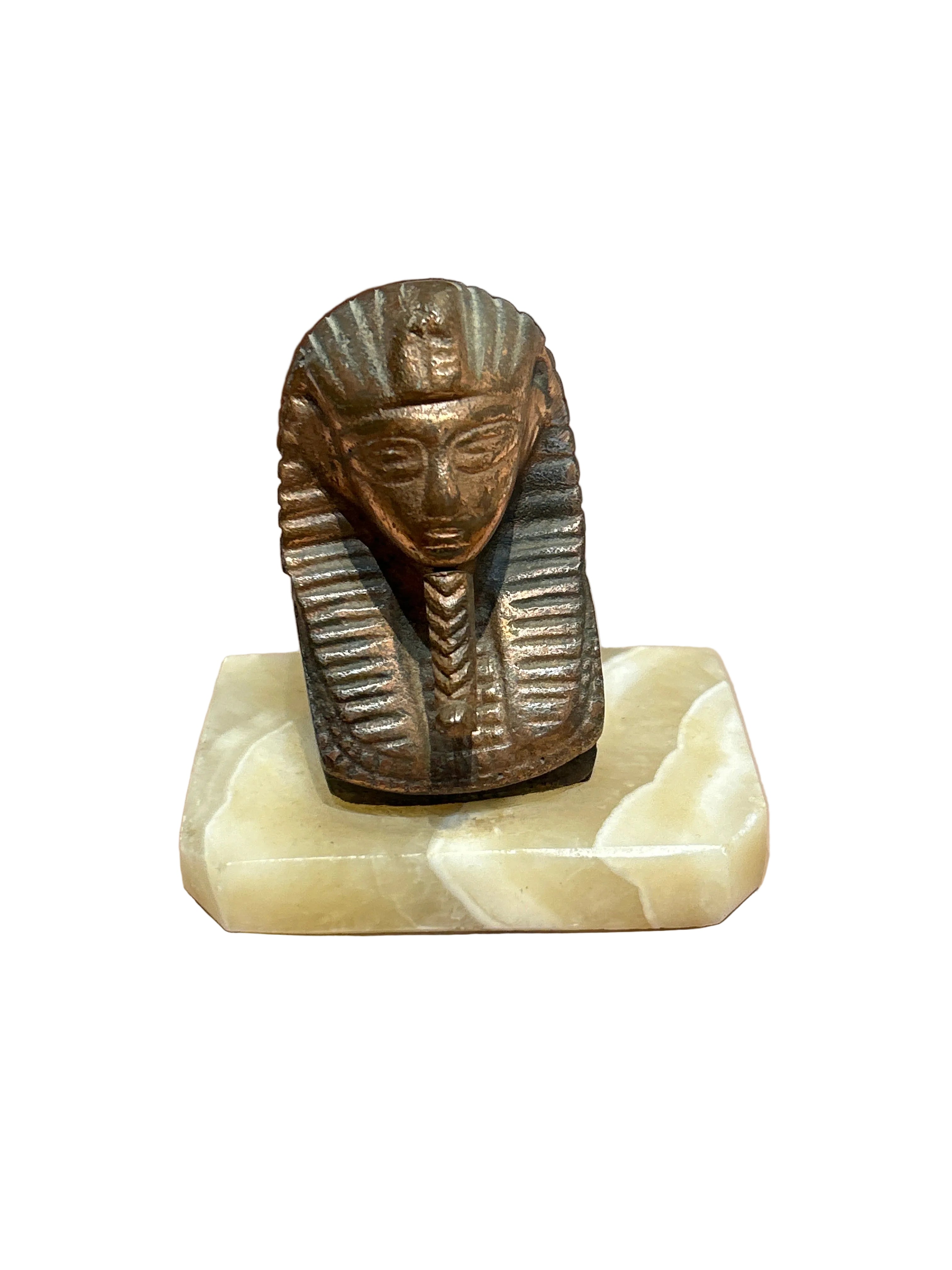 Vintage copper pharaoh figurine on onyx base