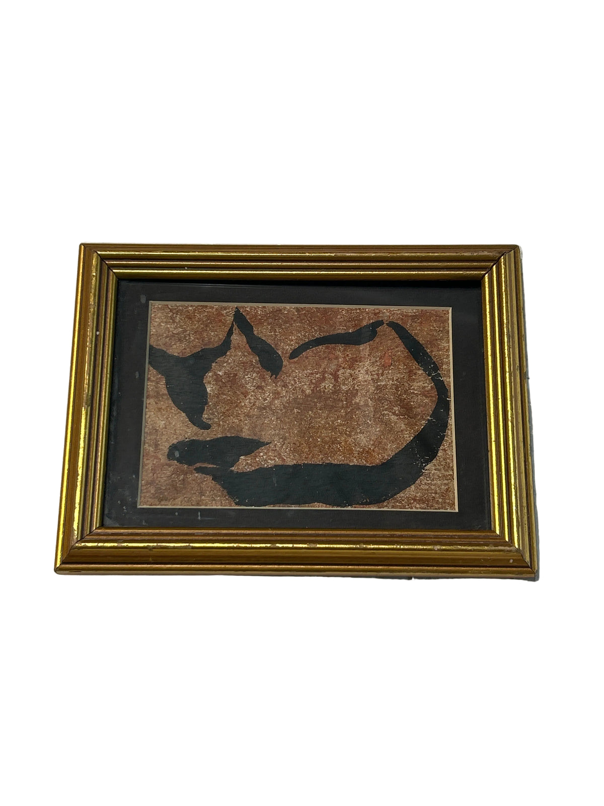 Vintage gilt framed ink on paper cat silhouette