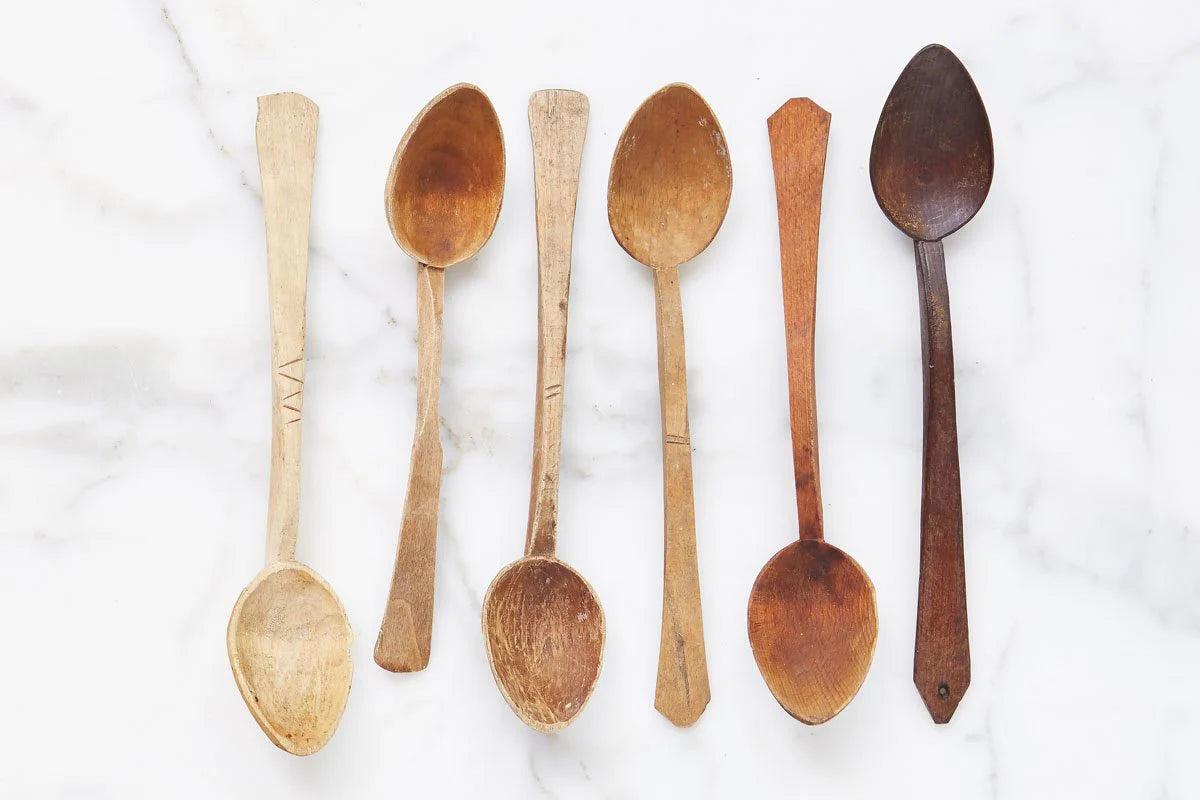 Set of 6 found wooden spoon