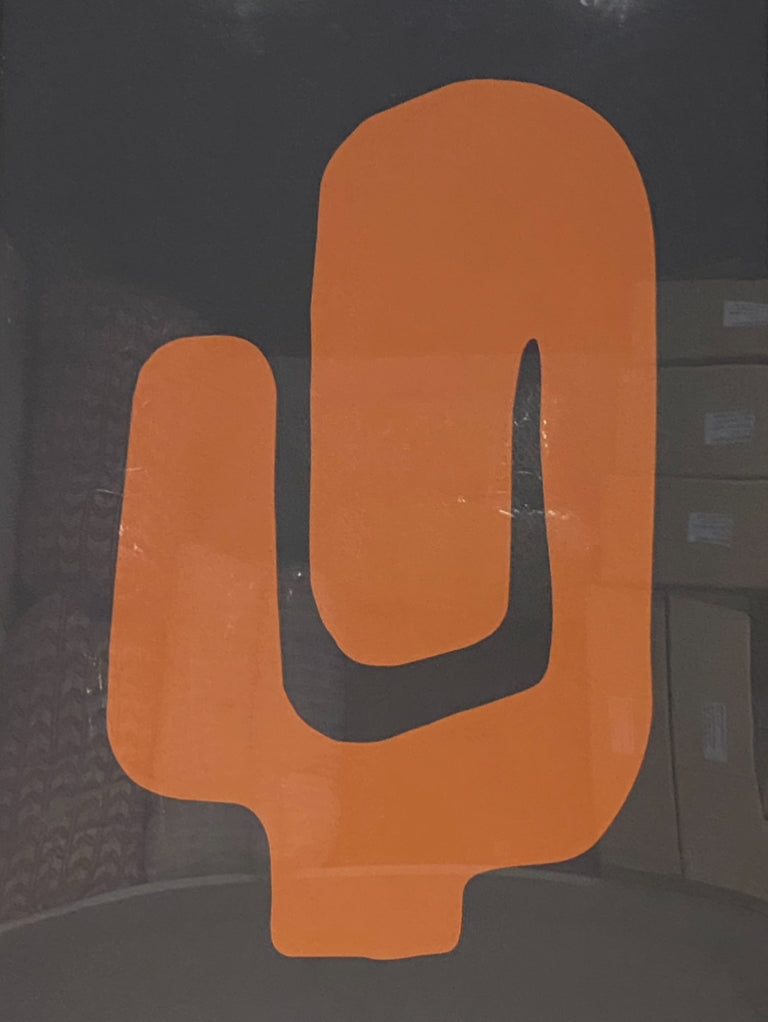 Aida Abstract 5- Charcoal Background Rust Shape  Framed 21.5 x 30