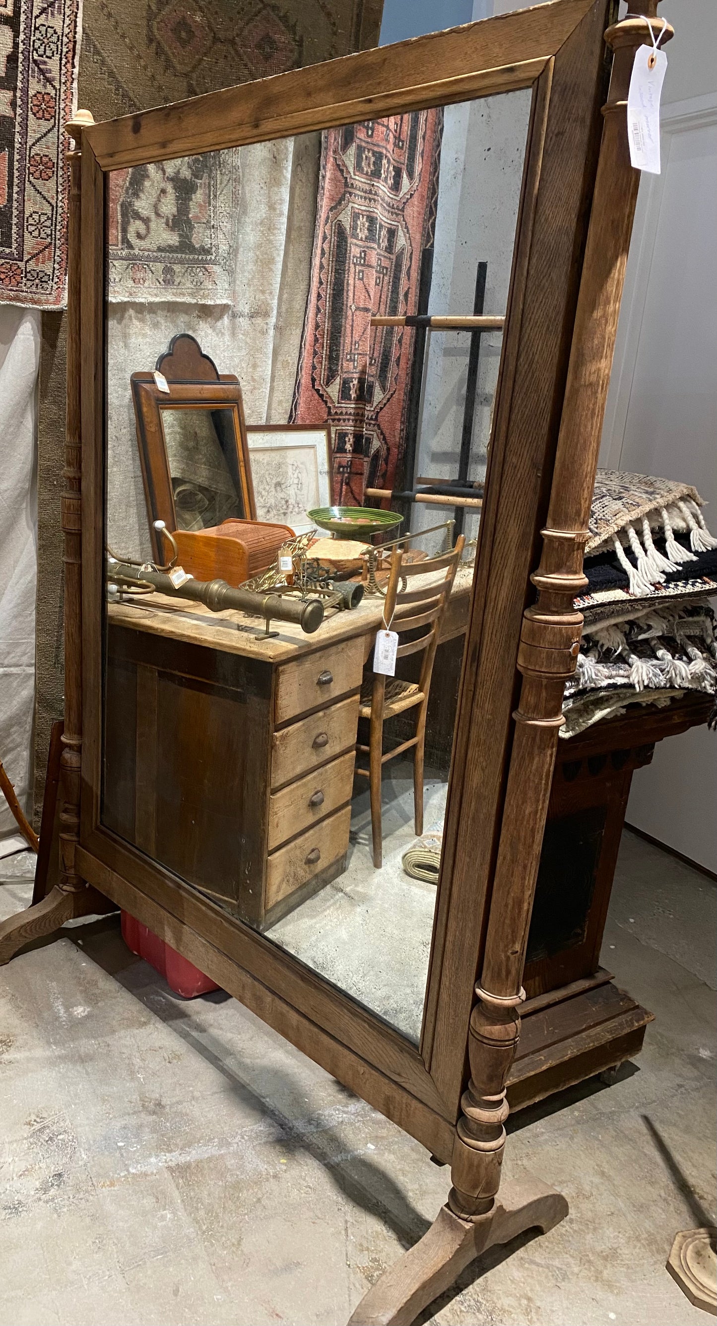 Vintage wood standing mirror