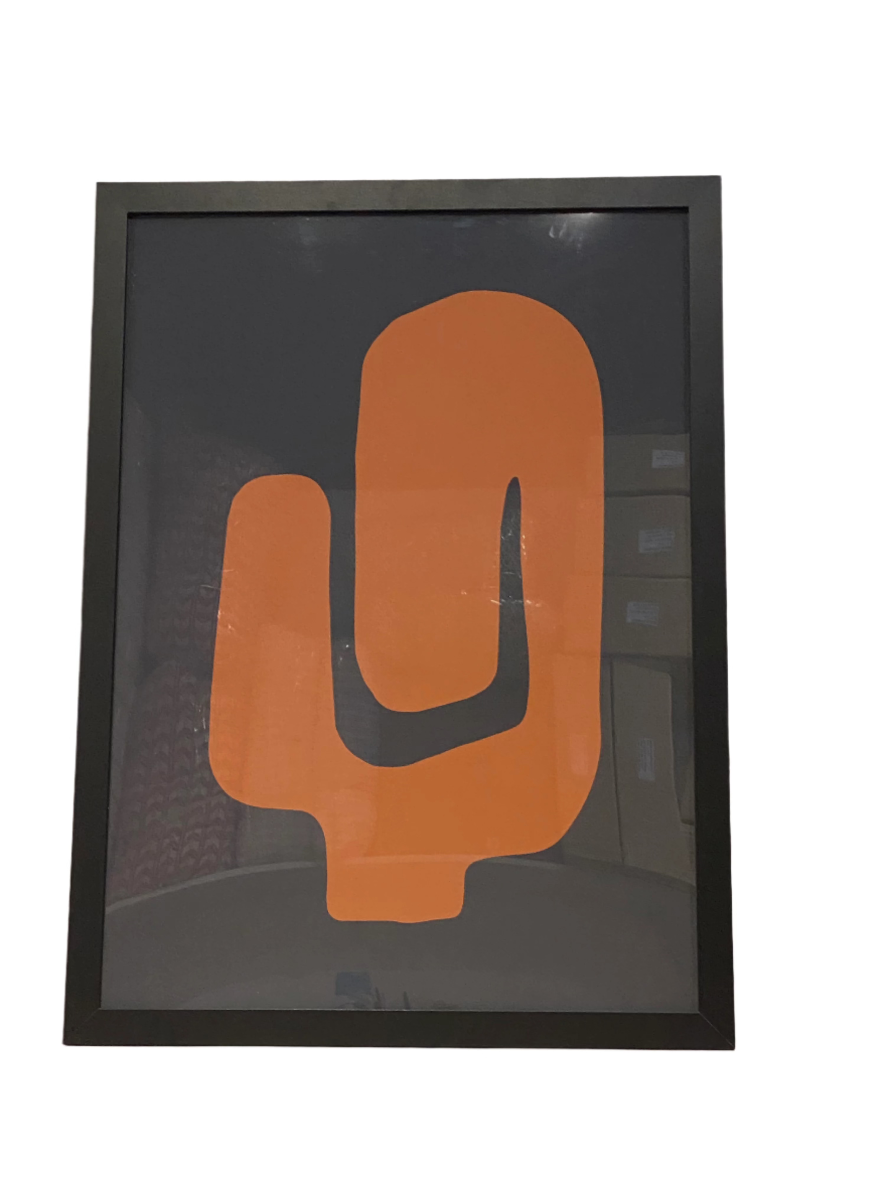 Aida Abstract 5- Charcoal Background Rust Shape  Framed 21.5 x 30