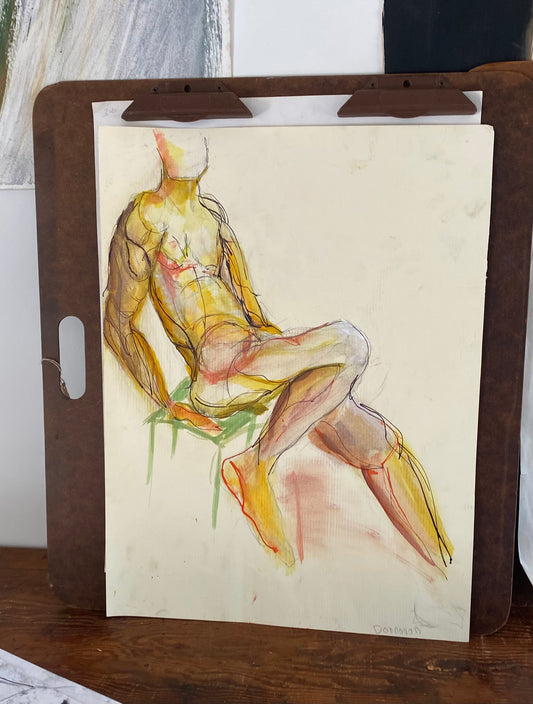 Colorful nude painting of sitting man BOWERS