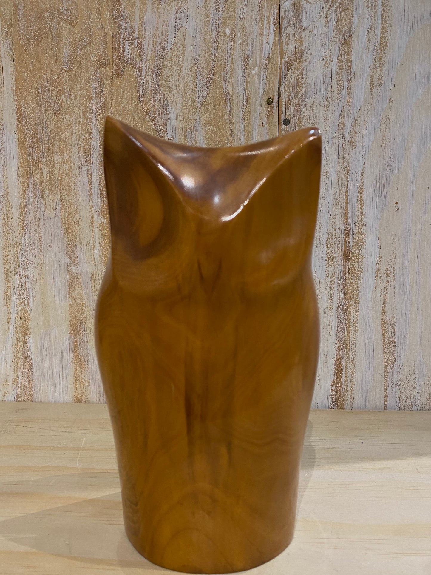 Handmade wooden owl sculpture