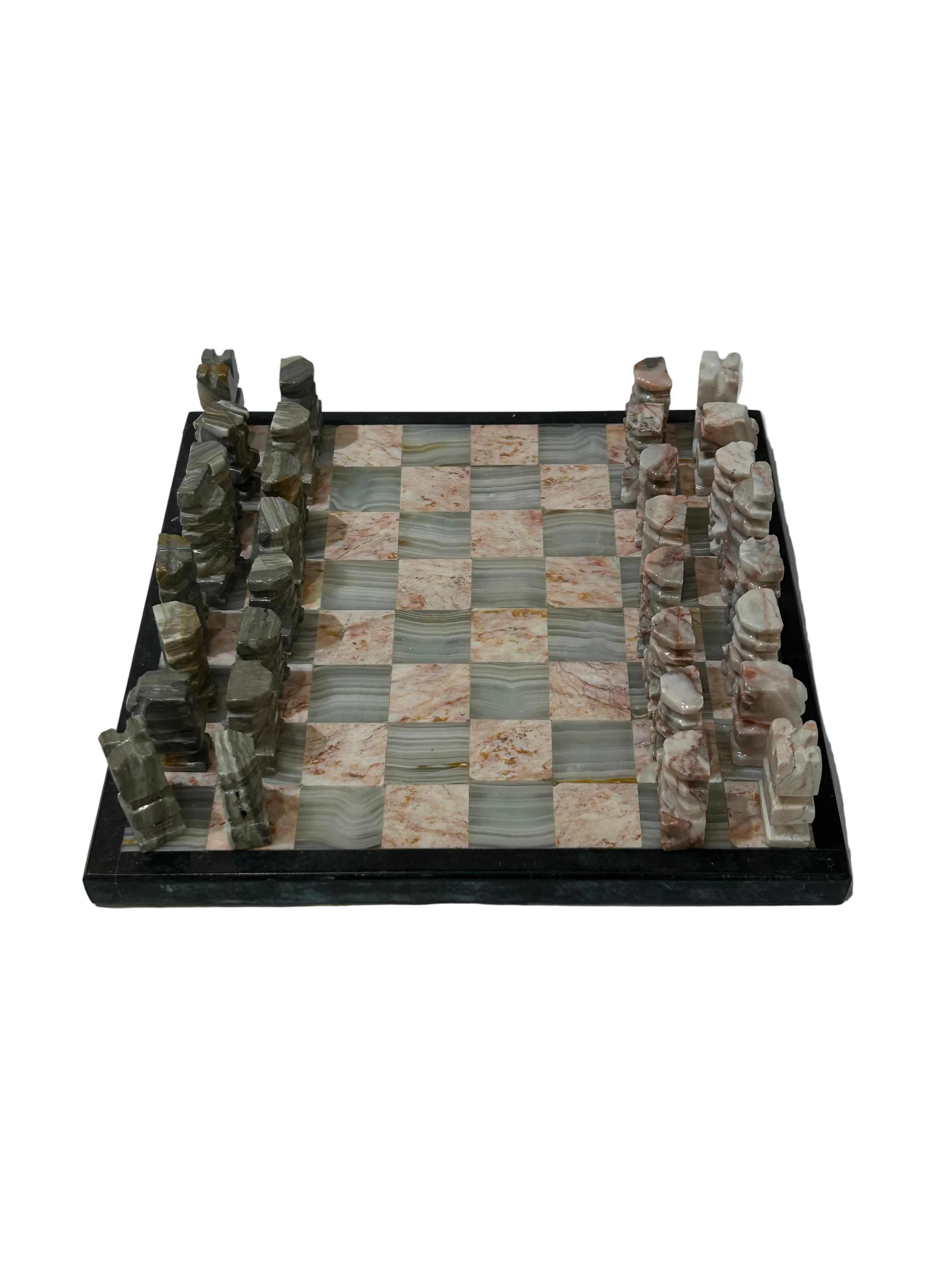 Vintage mini pink and gray marble chess set