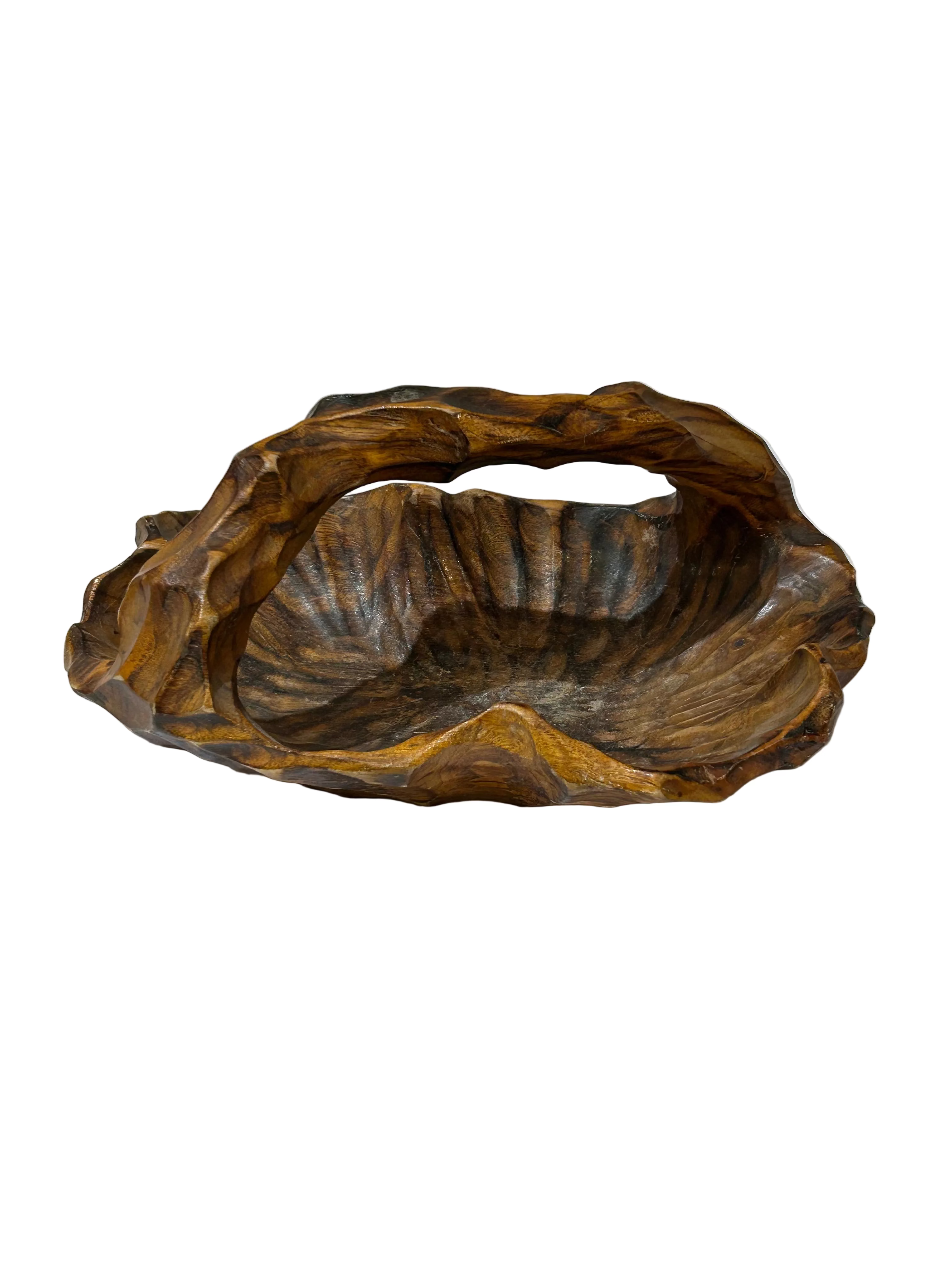 Vintage carved wood basket bowl