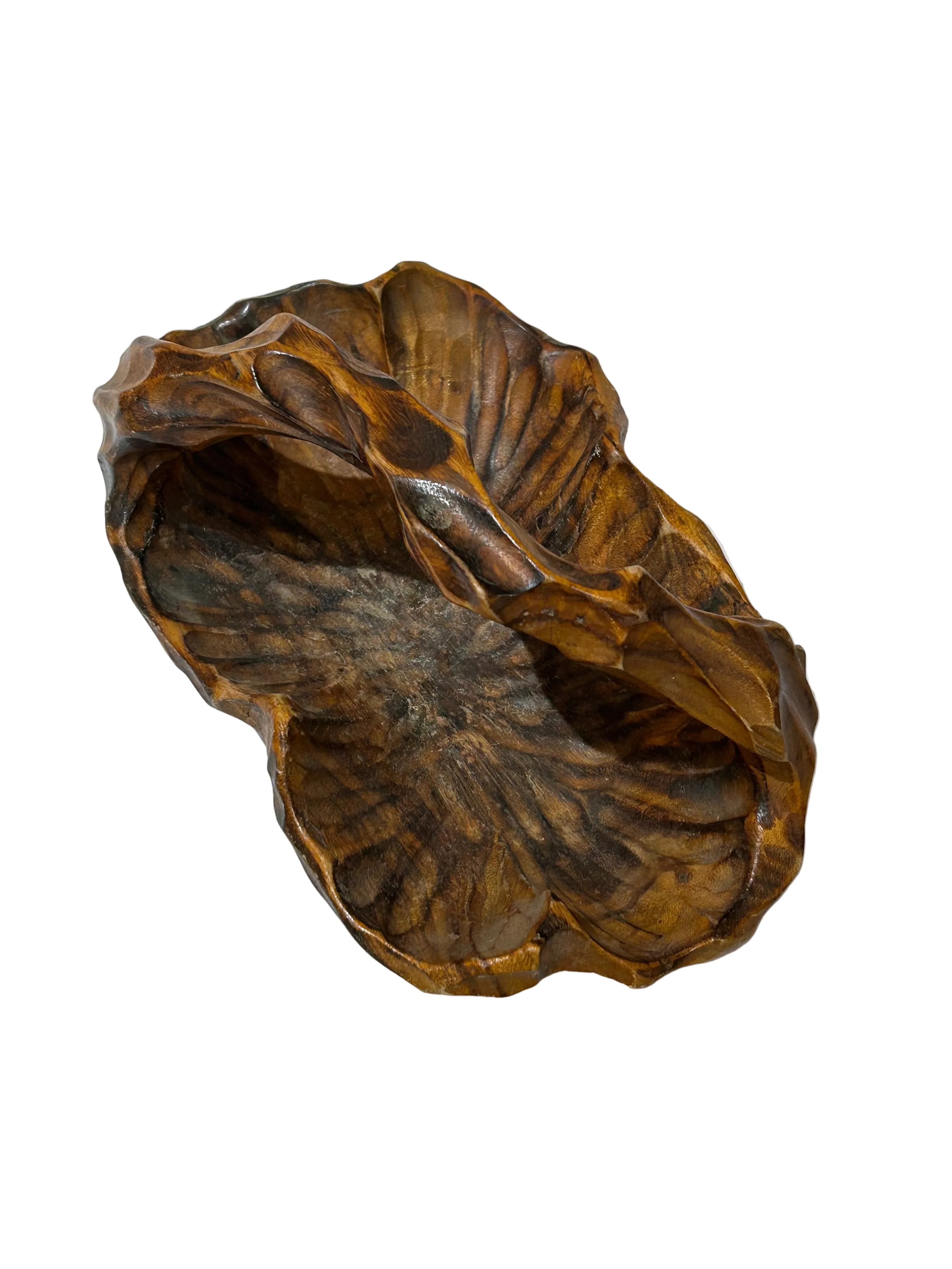 Vintage carved wood basket bowl