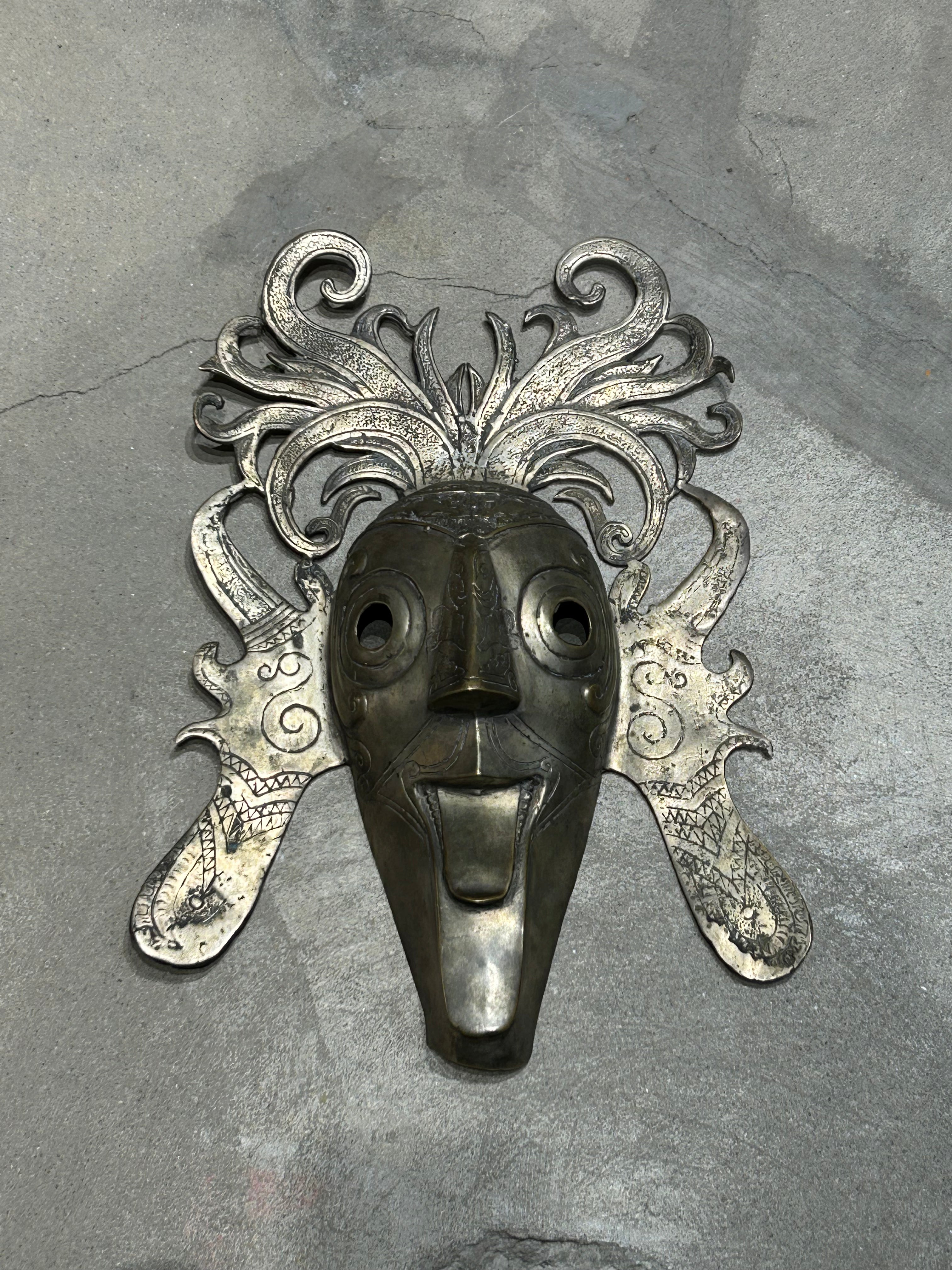 Vintage Indonesian brass wall mask