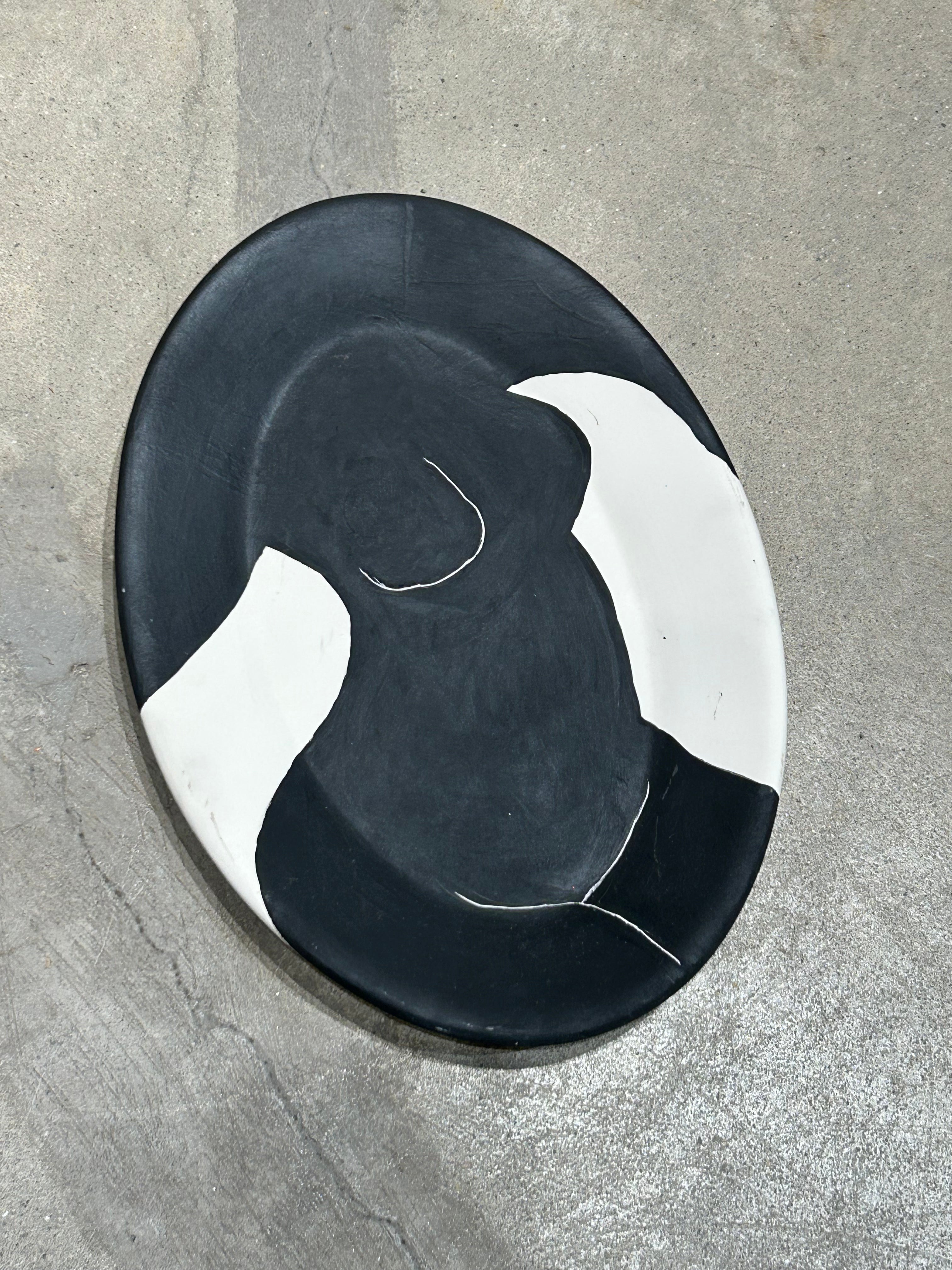 Vintage pottery tray with painted female figure