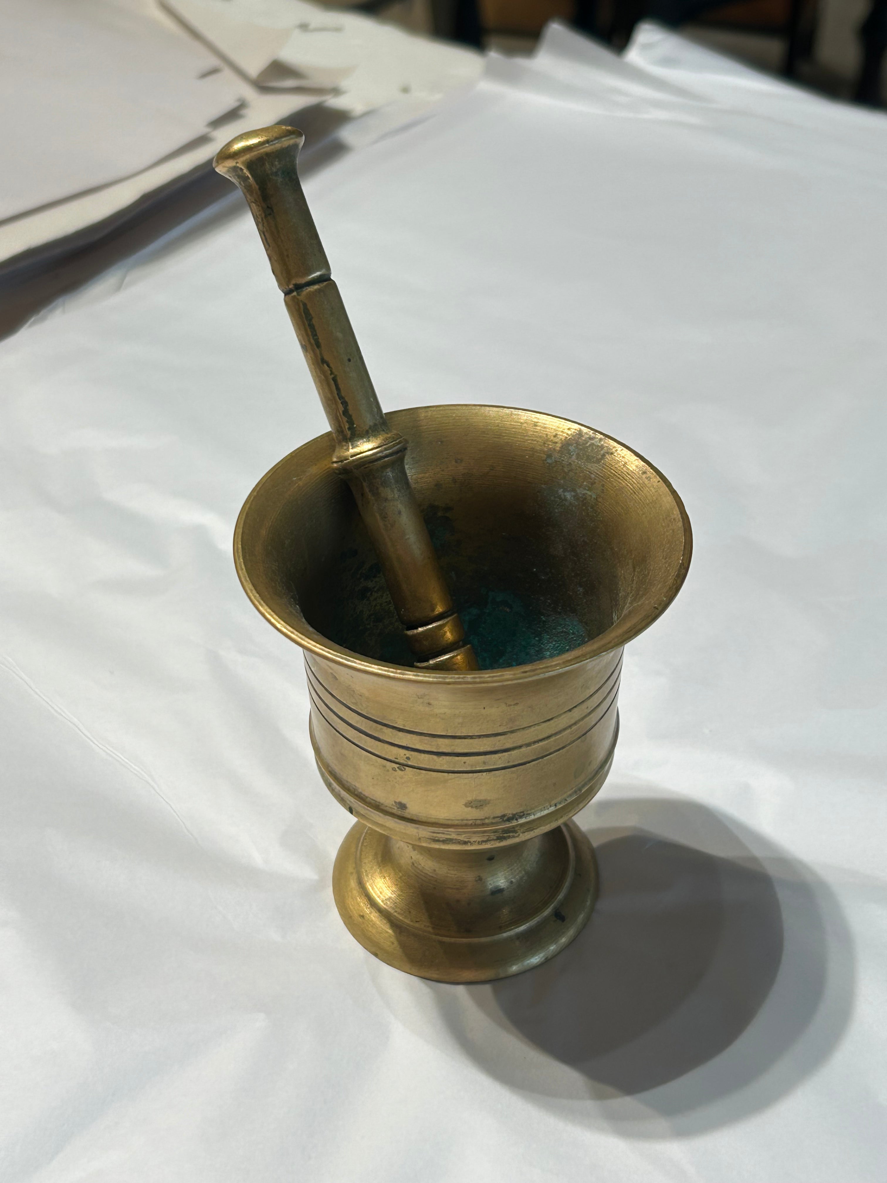 Vintage brass footed mortar and pestle