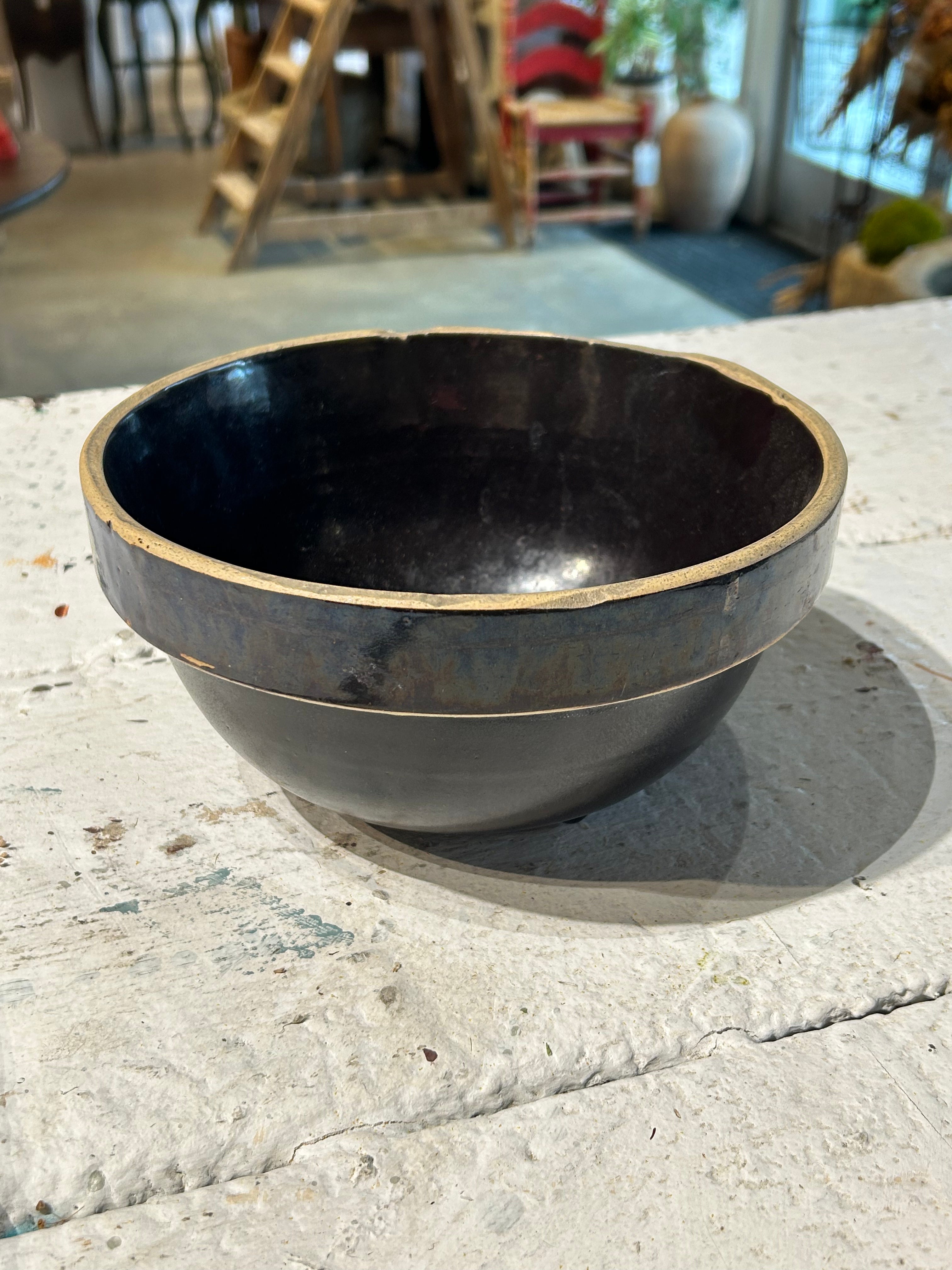 Vintage footed stoneware mixing bowl