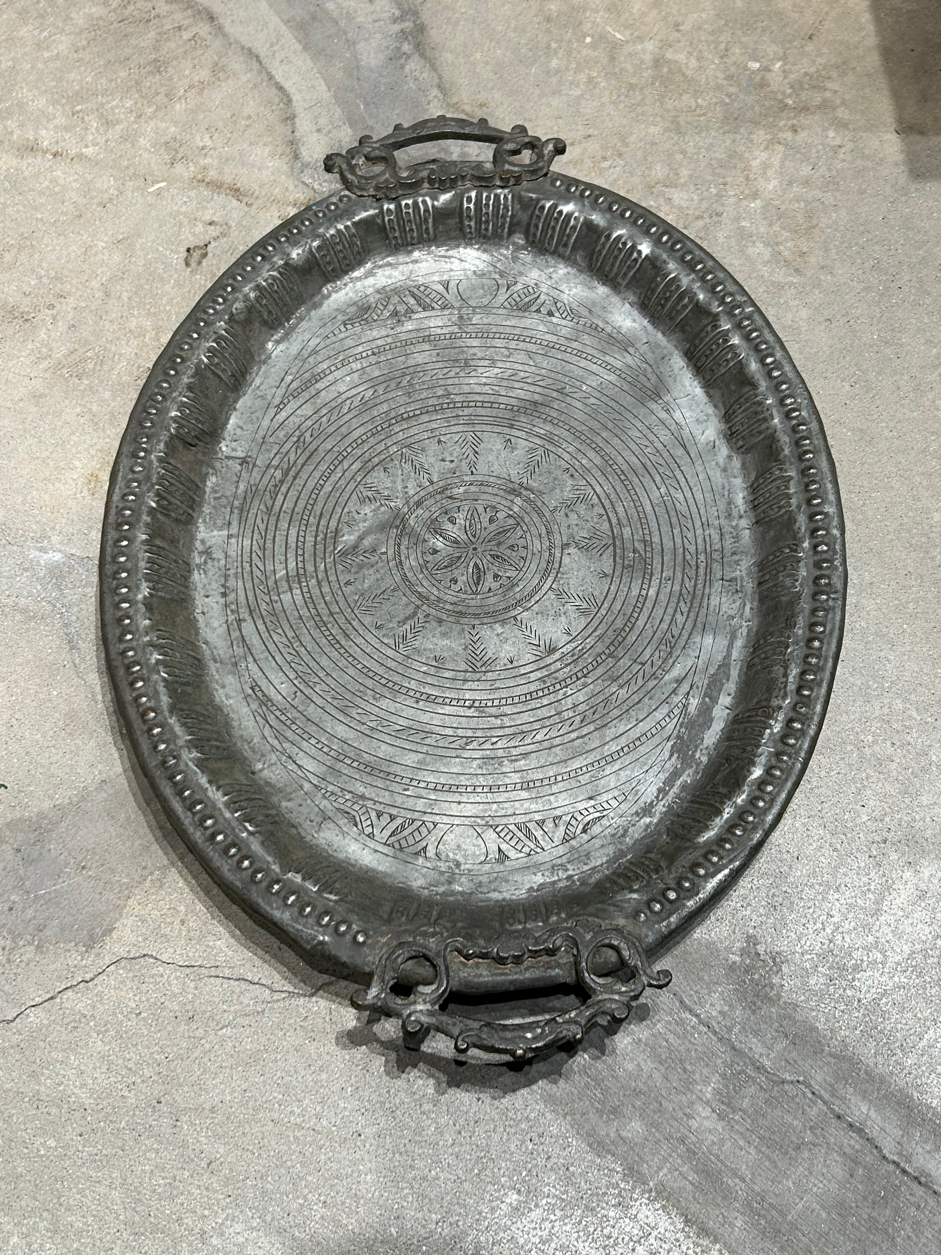 Vintage two handled copper serving tray