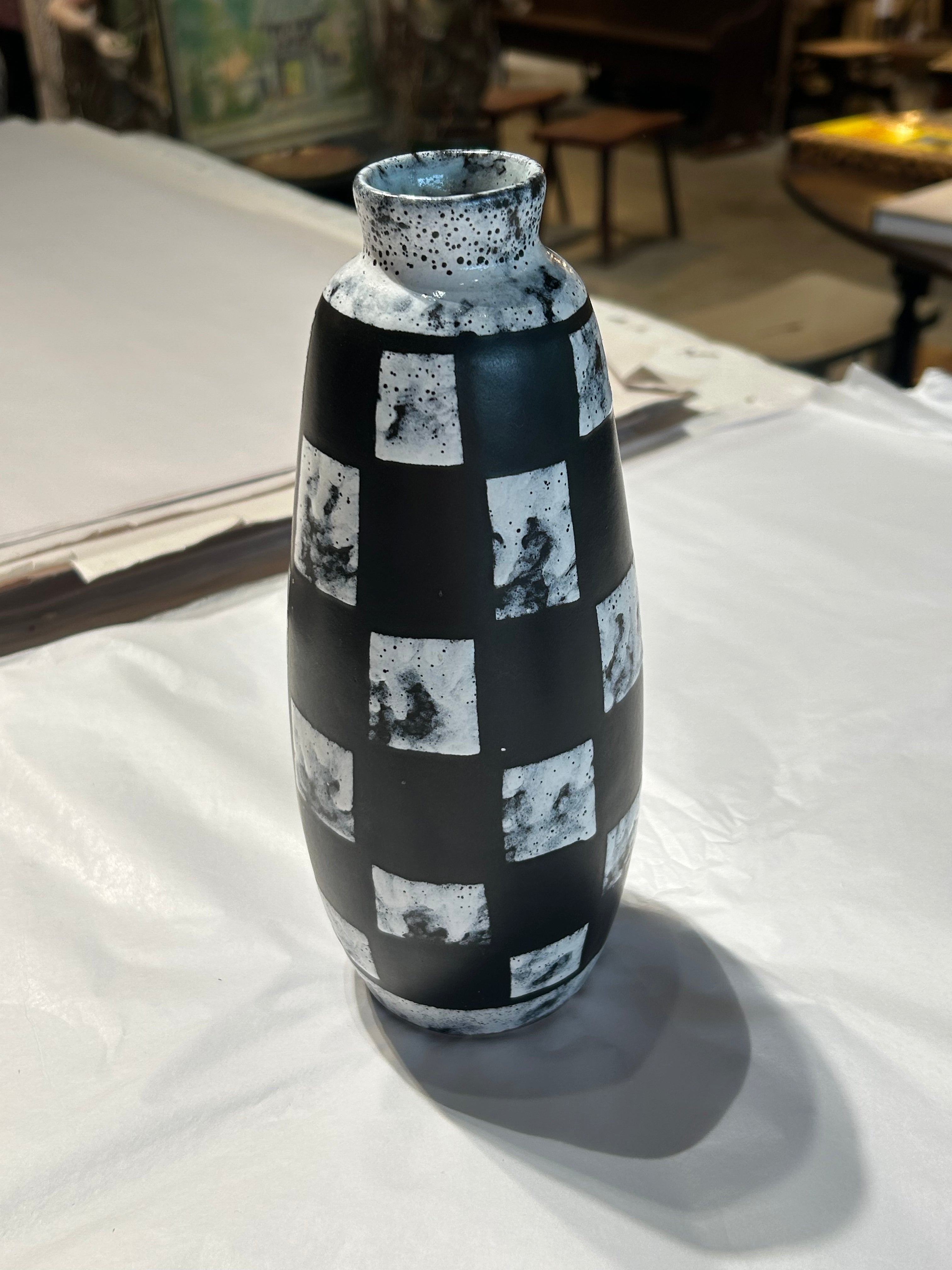 Vintage MCM checkered German vase