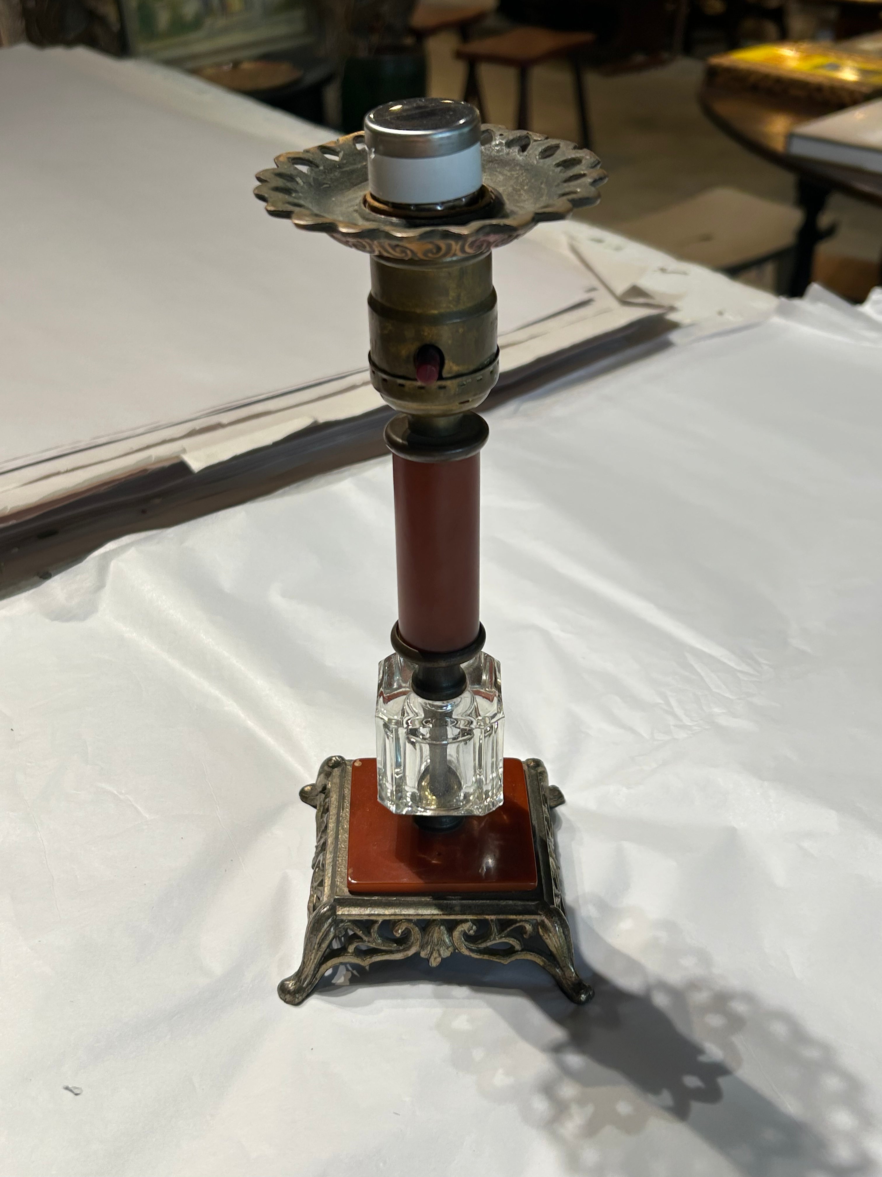 Vintage glass and brass candle lamp