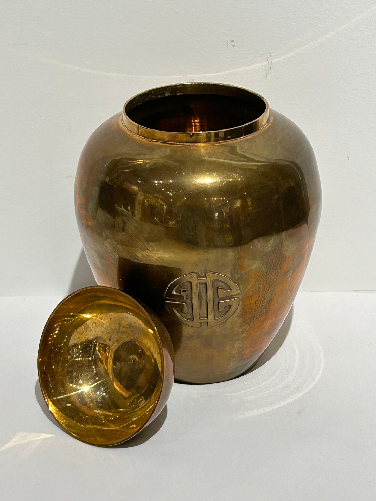 Vintage lidded brass urn