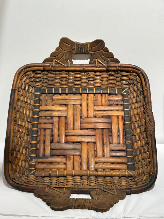 Vintage carved two-handled basket