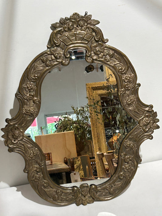 Vintage ornate brass mirror