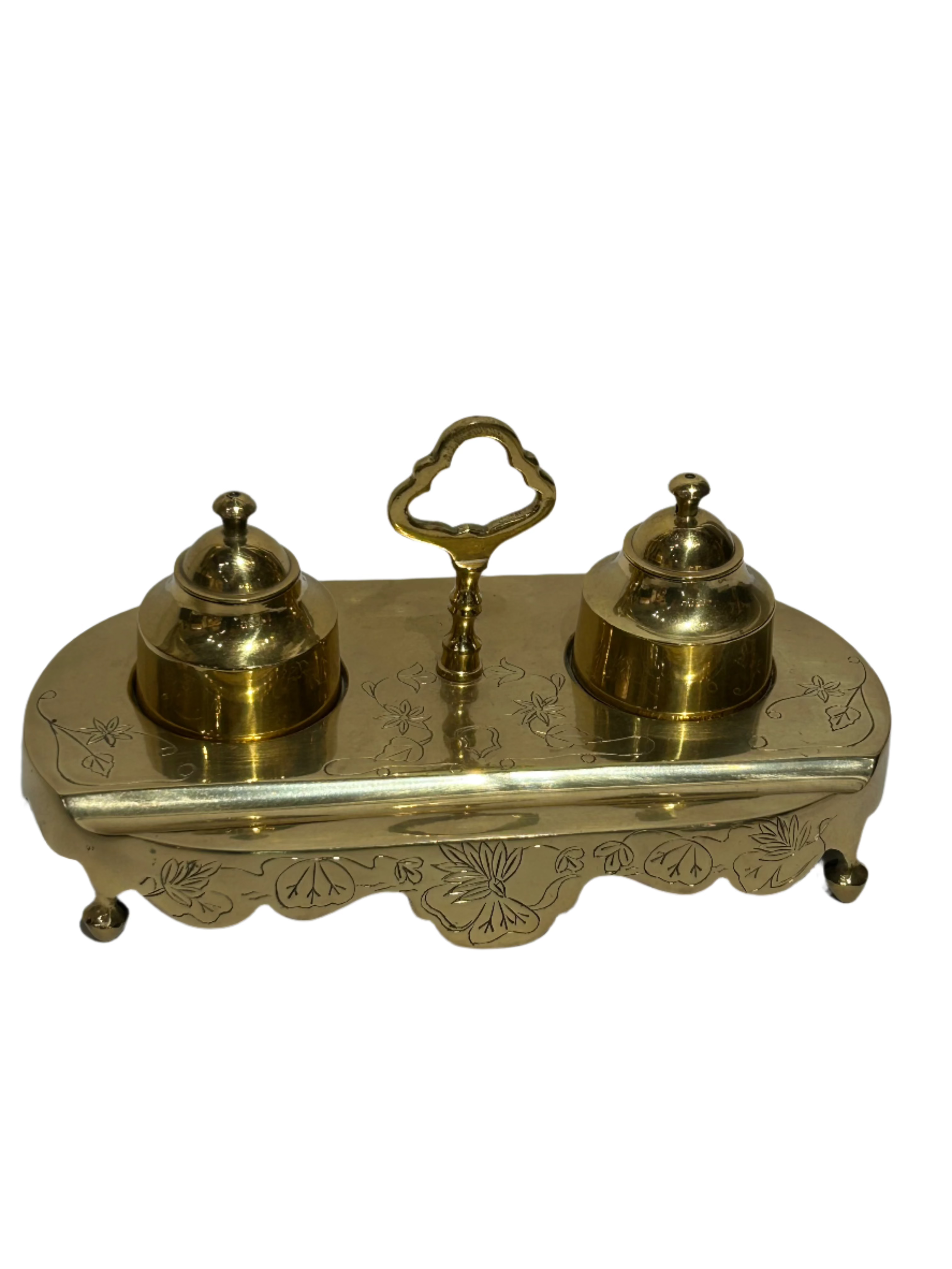 Vintage brass inkwell desk set