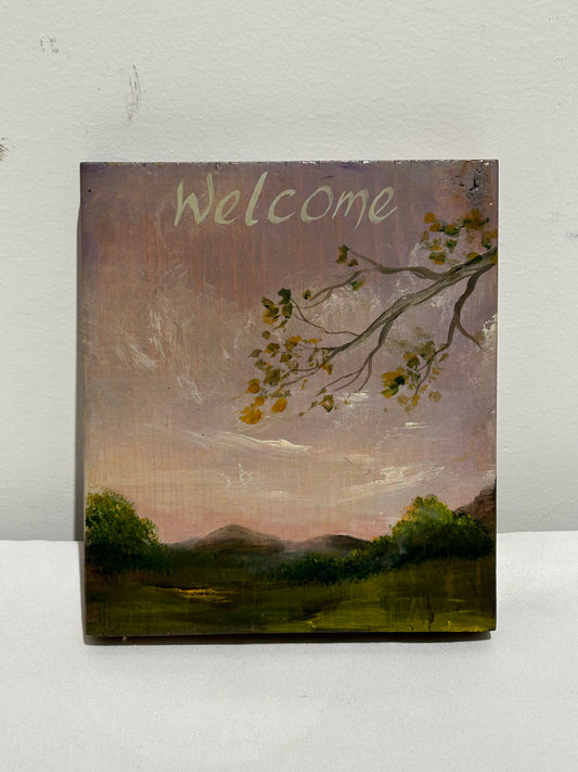 Vintage hand painted welcome sign