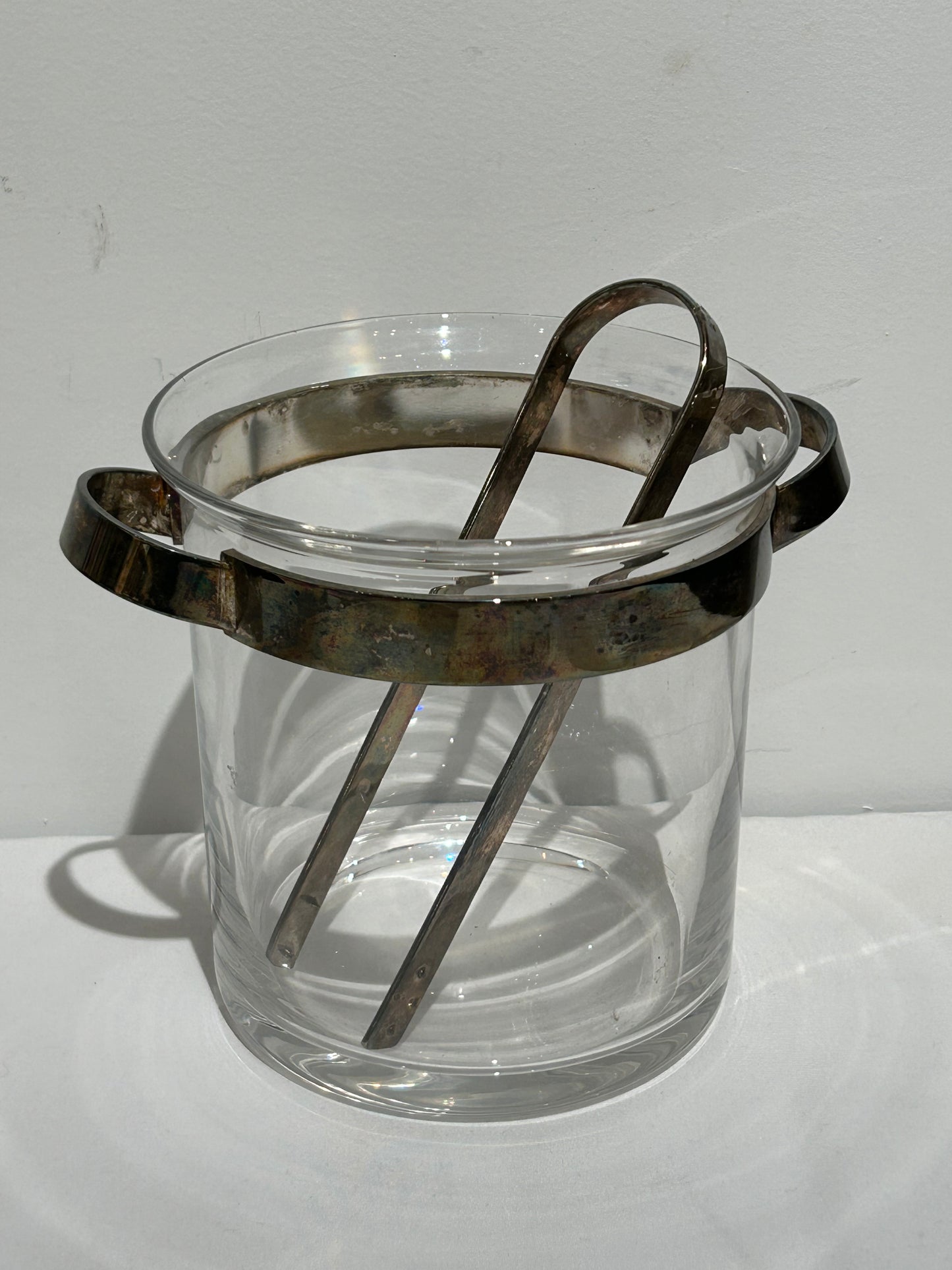 Vintage two-handled ice bucket with tongs