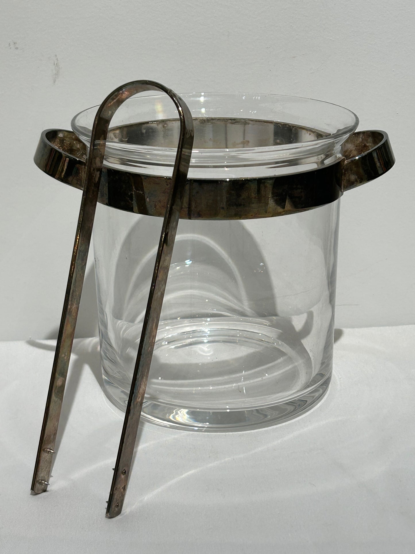 Vintage two-handled ice bucket with tongs