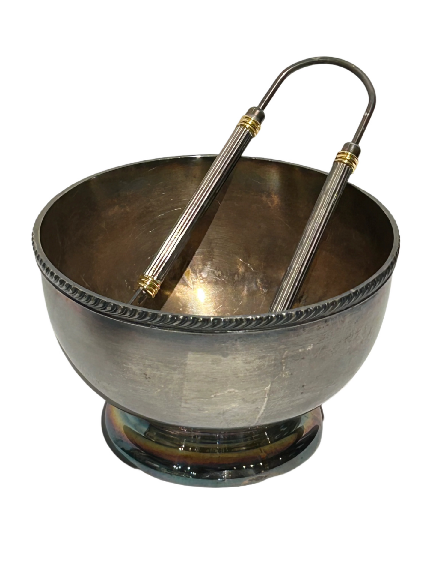 Vintage silver bowl with tongs