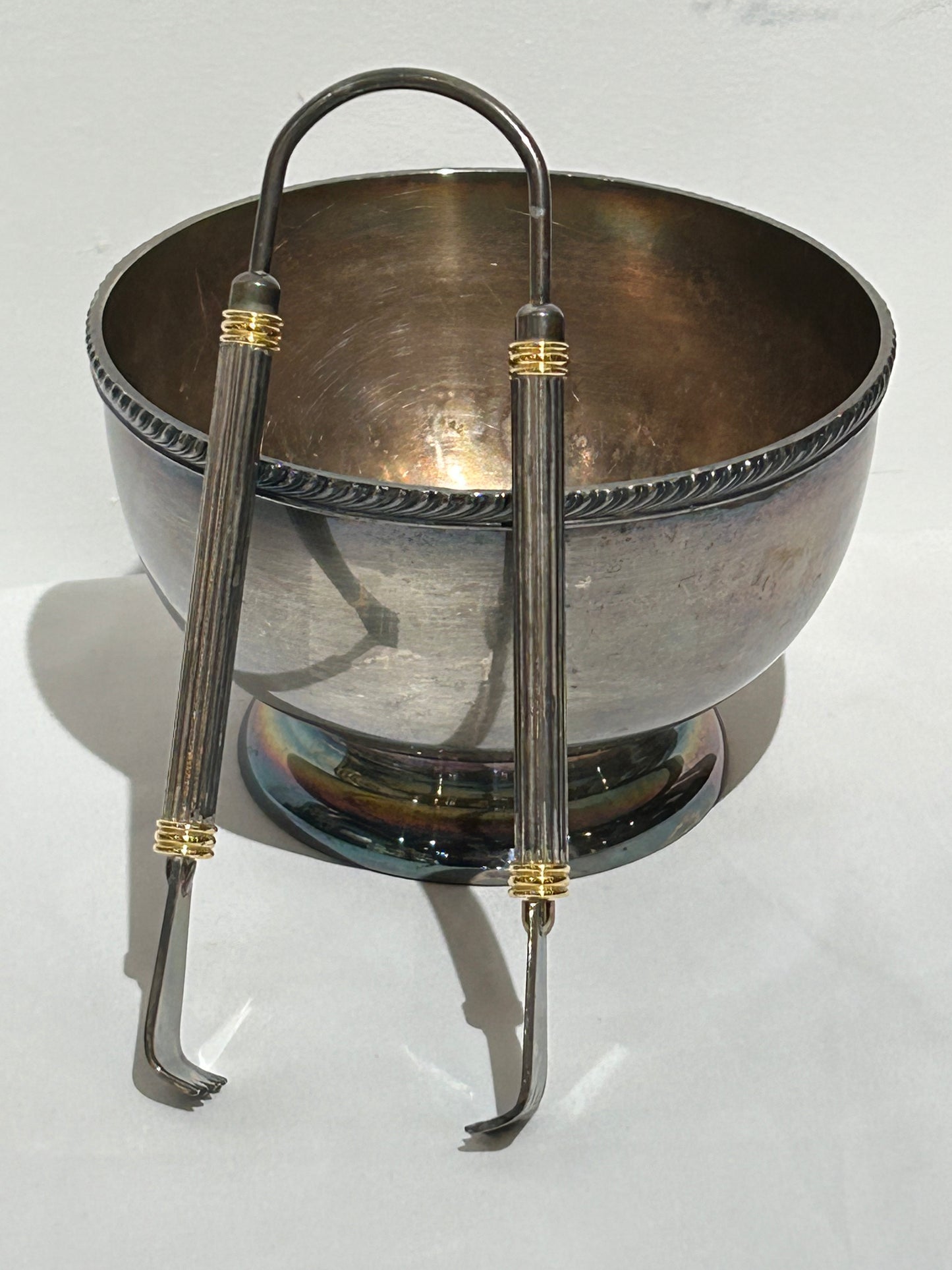 Vintage silver bowl with tongs