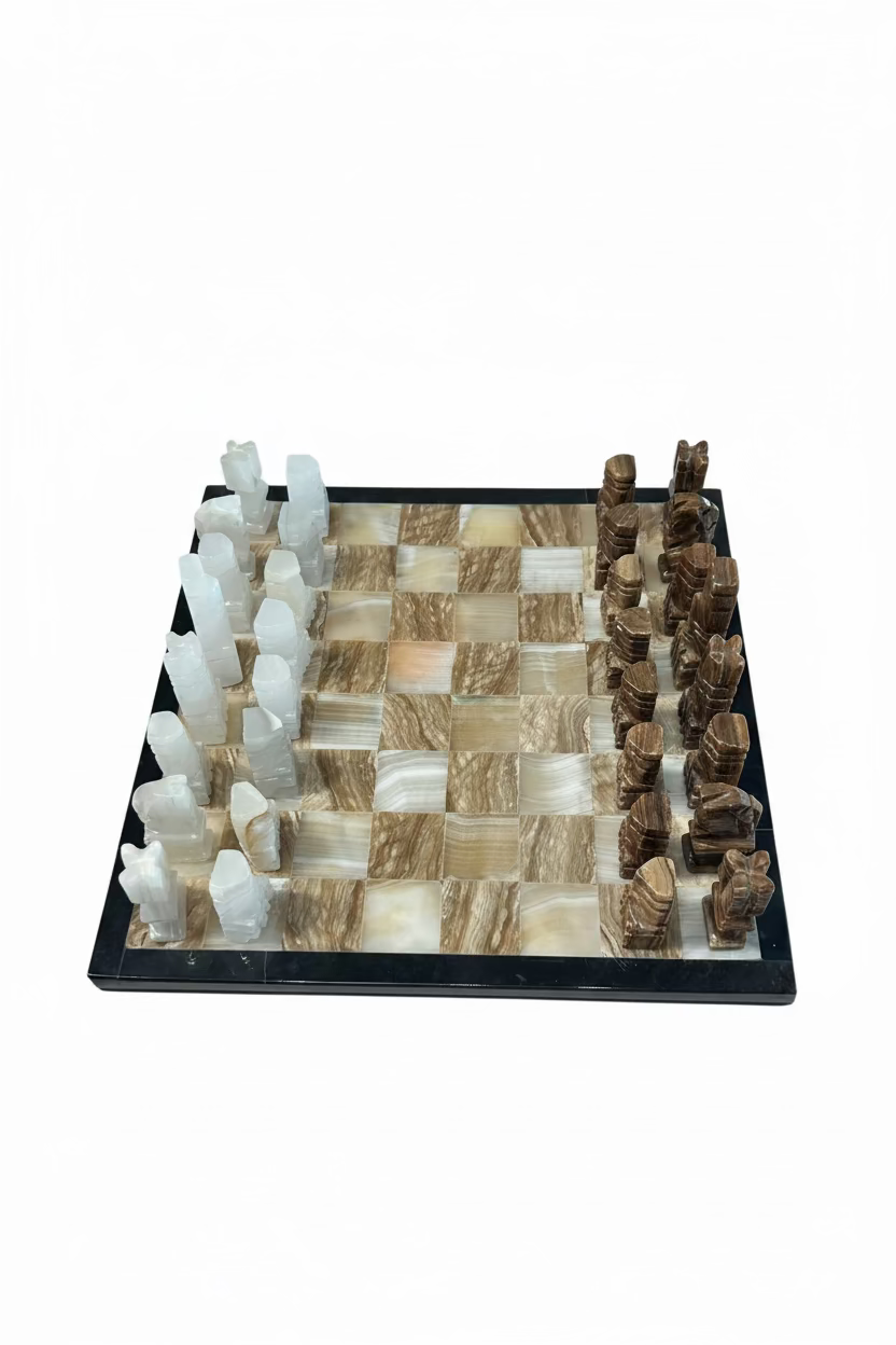 Vintage brown and white marble chess set