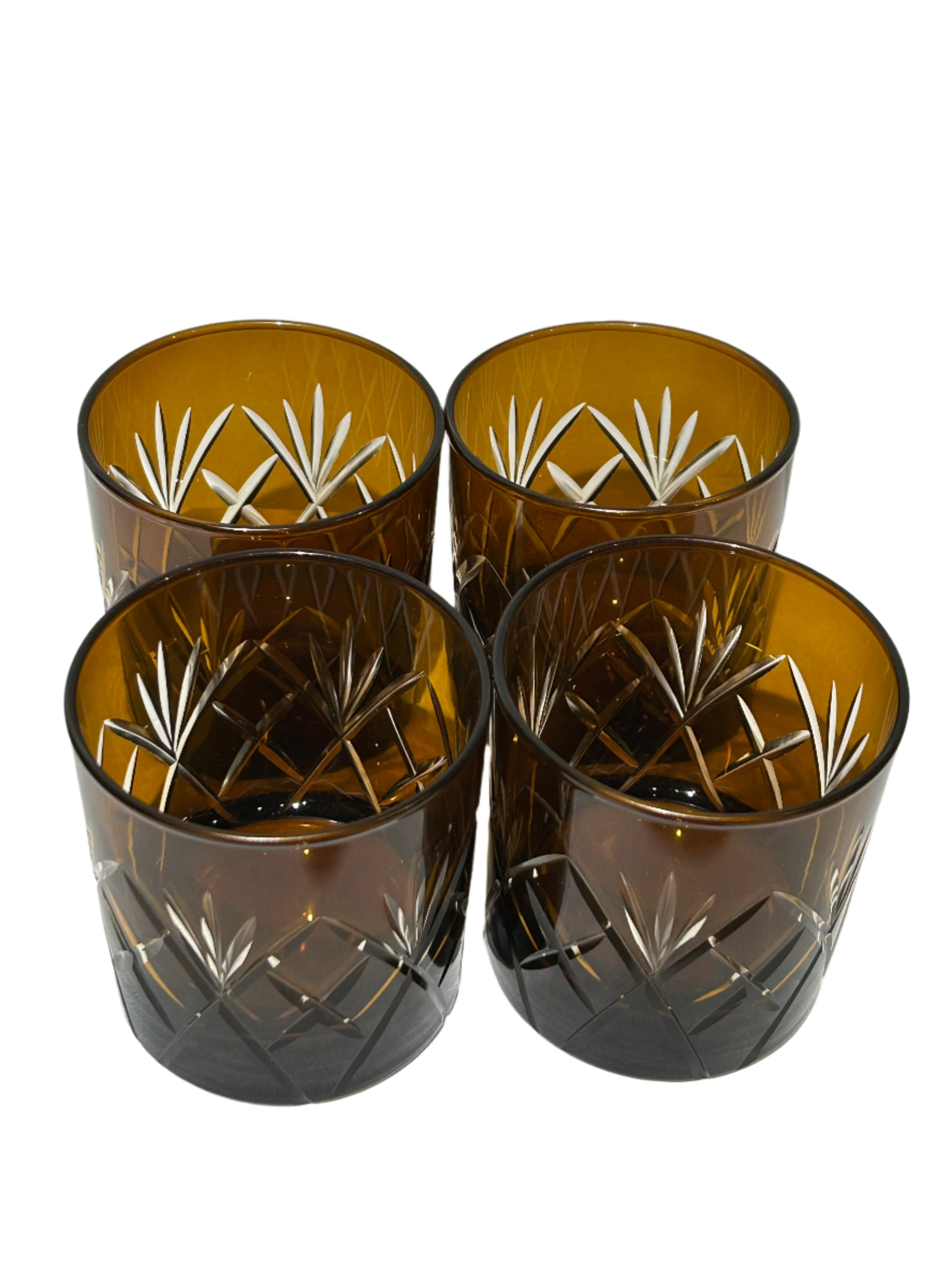 Vintage set of 4 amber cut glasses