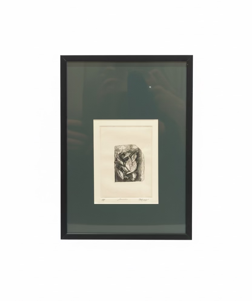 Vintage Leaves stylized lithograph in black ink