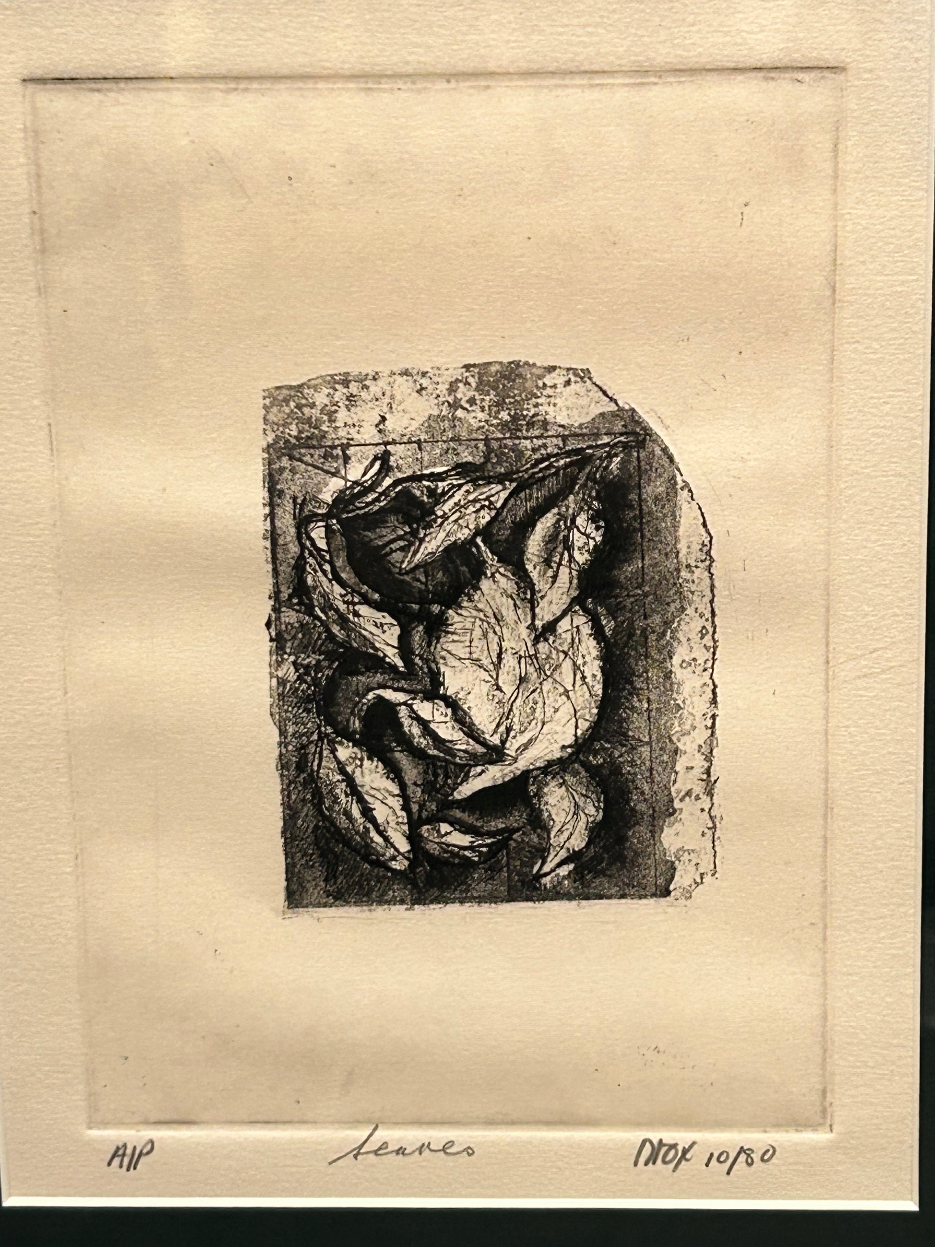 Vintage Leaves stylized lithograph in black ink