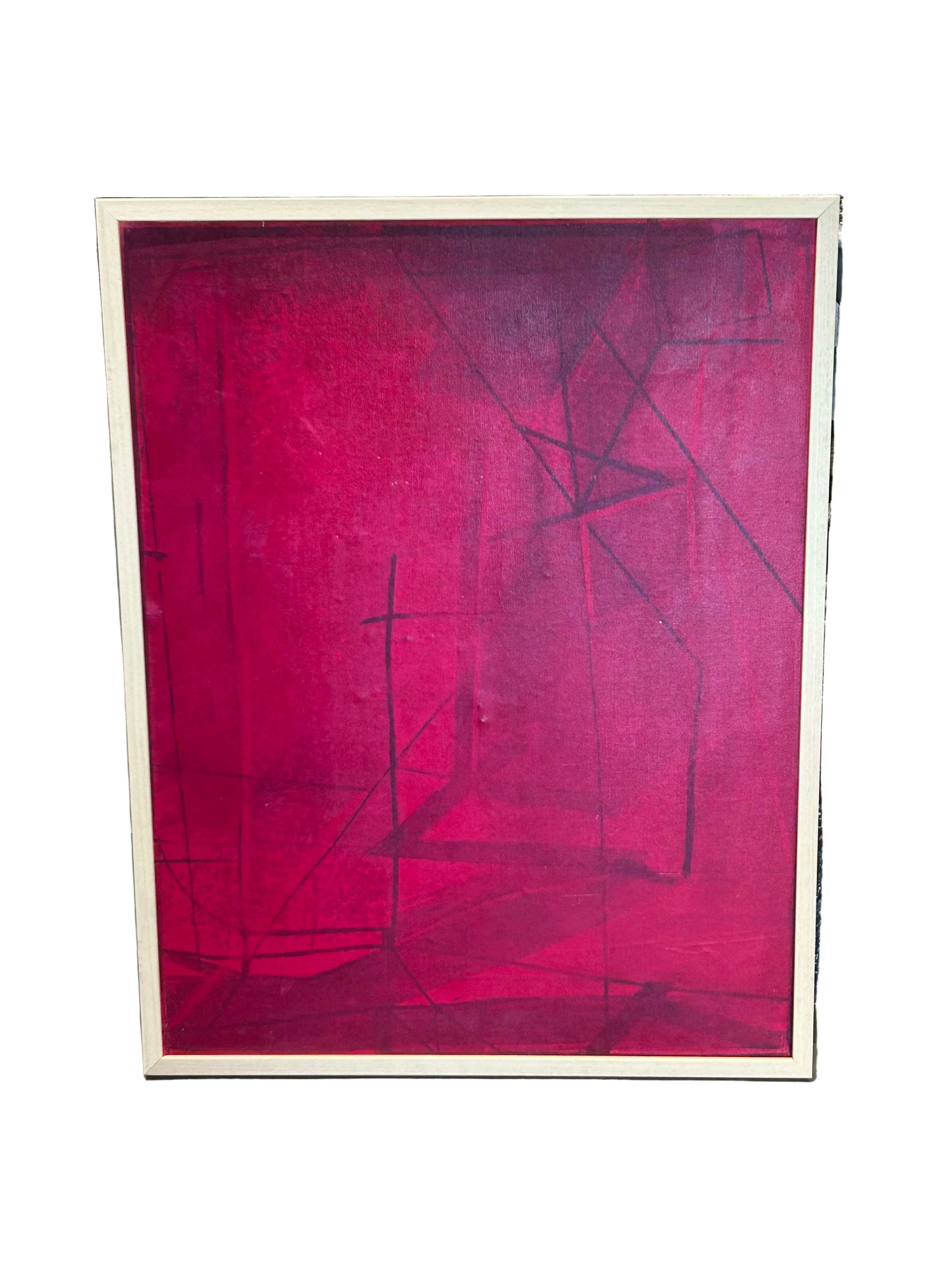 Red geometrical abstract art in wood frame